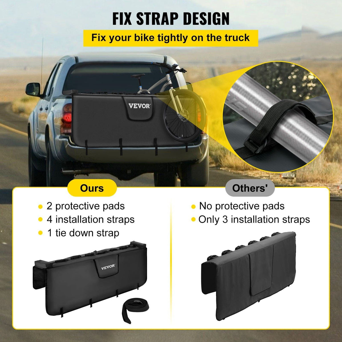 Tailgate Pad for Bikes, Tailgate Protection Cover Carries UP to 7 Mountain Bikes, 63" Bike Pickup Pad for Pickup Truck
