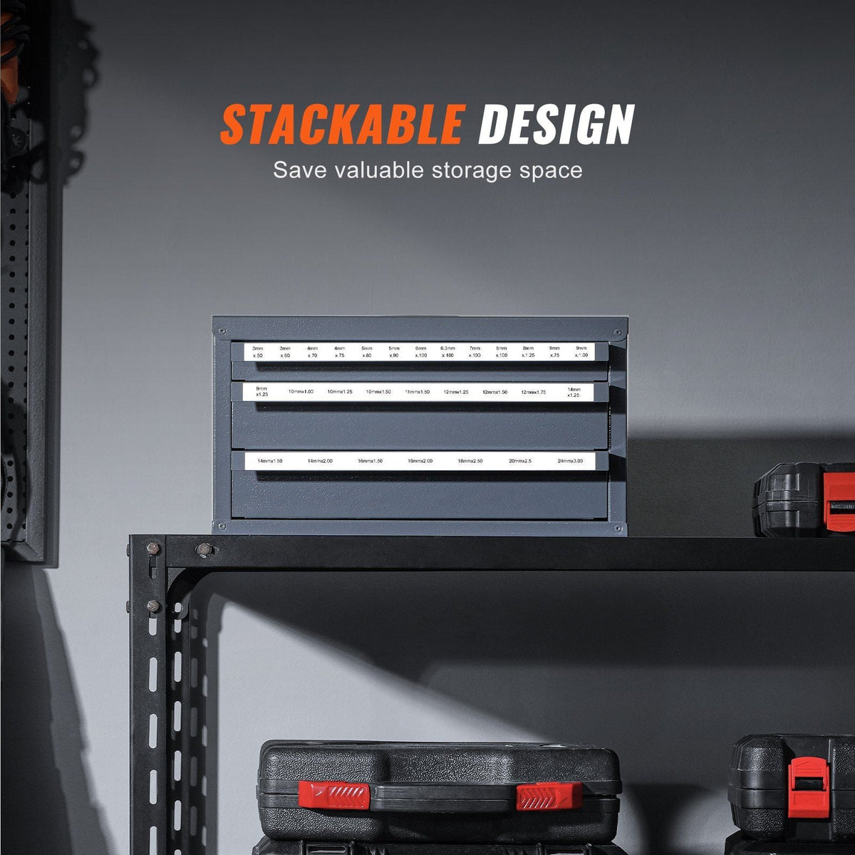Tap Dispenser Cabinet, Three-Drawer Tap Organizer Cabinet for 3mm-24mm Steel Tap Dispenser Organizer Cabinet with Labels, 29-Compartment Stackable Tap Cabinet for Tap Storage