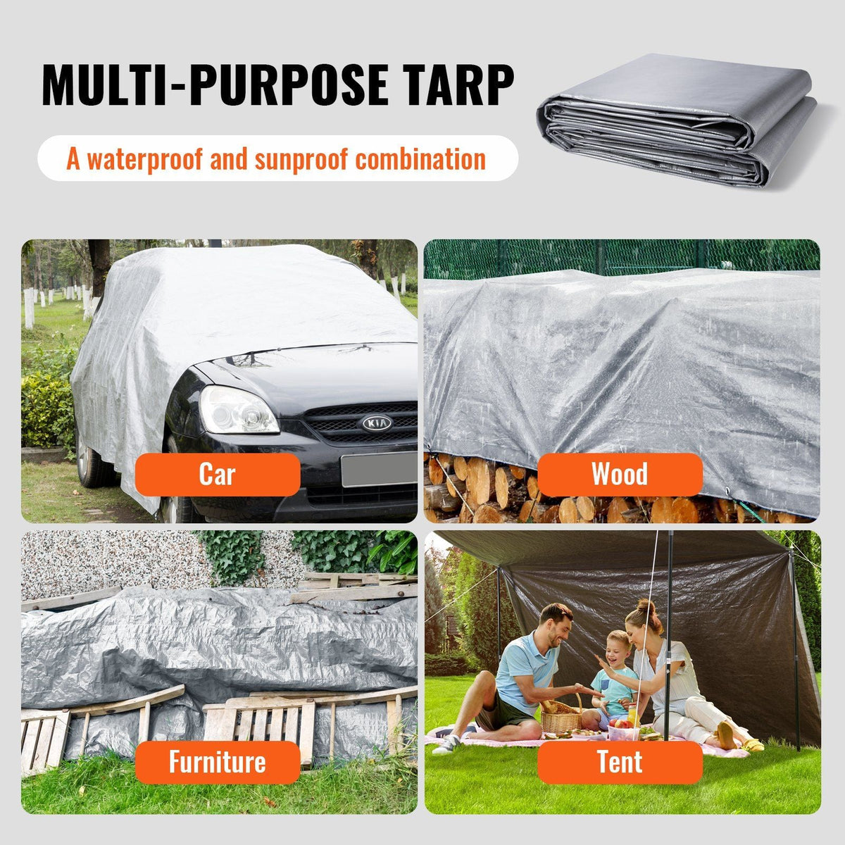 Tarp 10x12 ft, Waterproof Plastic Poly Tarp Cover 10 Mil, Multi Purpose Tear UV and Temperature Resistant Outdoor Tarpaulin with High Durability Reinforced Grommets (Silver/Brown)