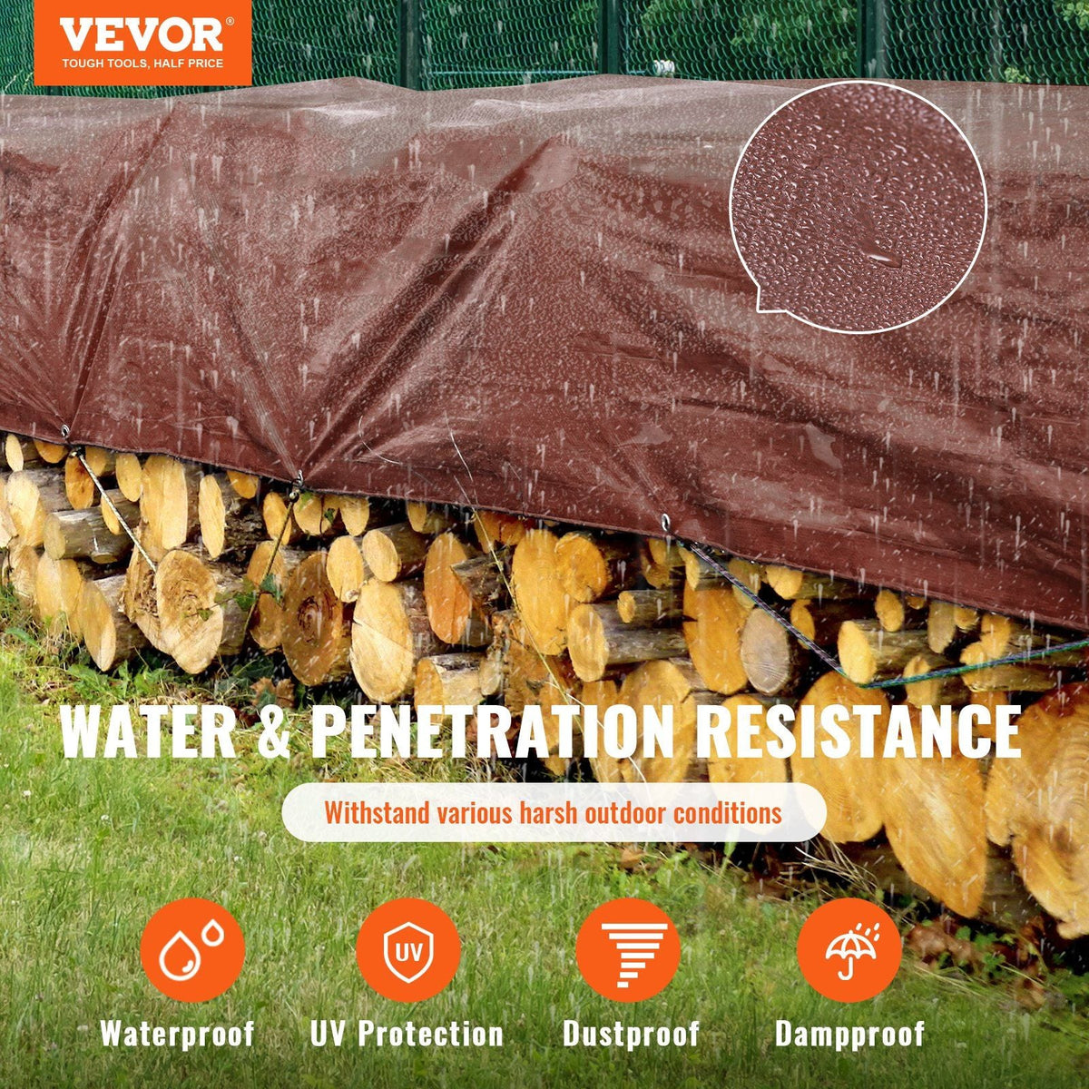 Tarp 12x20 ft 16 Mil Thick, Waterproof Tear Proof Poly Plastic Tarps Cover, Multi-Purpose Outdoor Tarpaulin with Grommets & Reinforced Edges for Truck, RV, Boat, Camping (Brown)