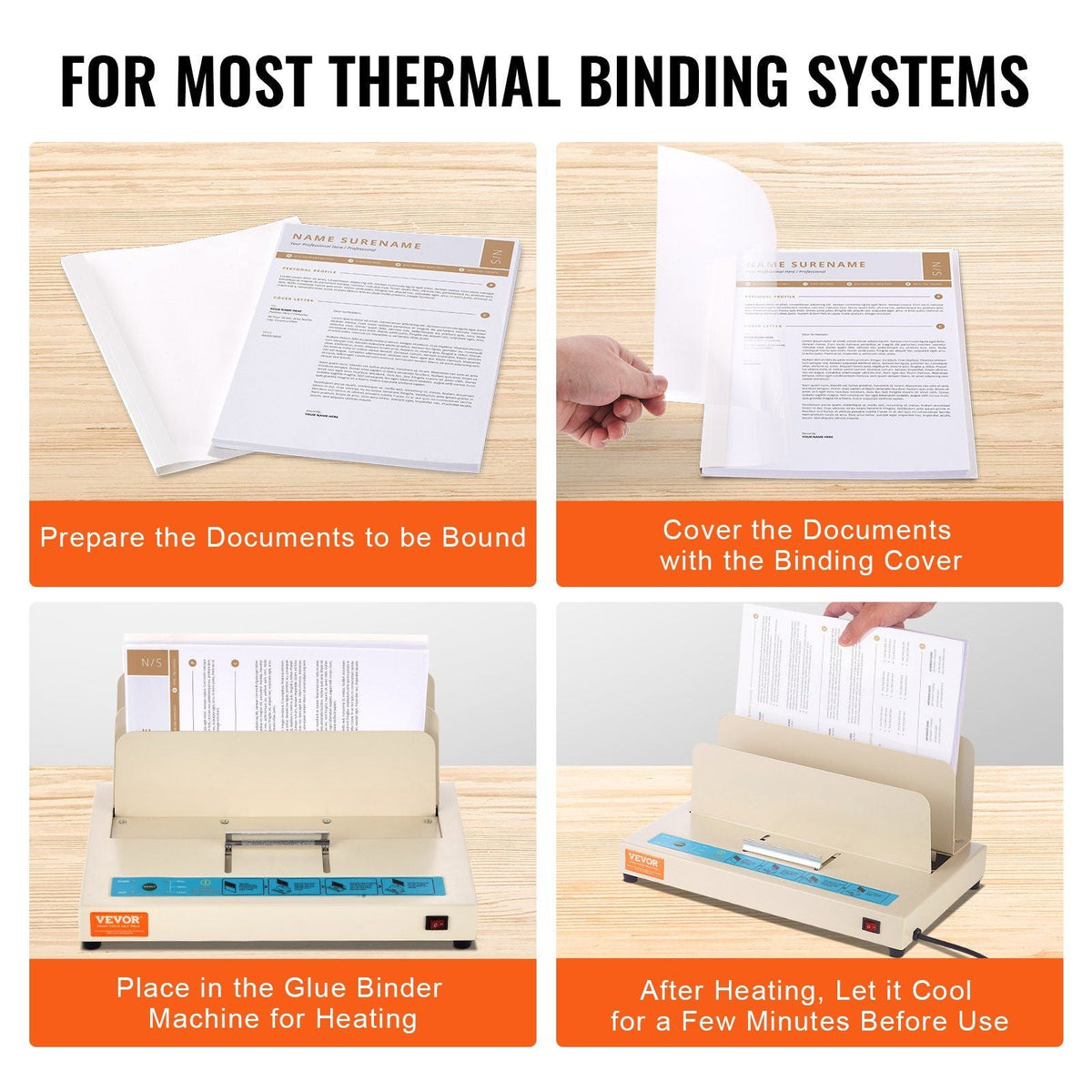 Thermal Binding Covers, 10 Pack Thermal Presentation Covers 5/16 inch Spine Holds 2-240 Sheets, PVC Transparent Front Cover and White Back Cover, Letter Size