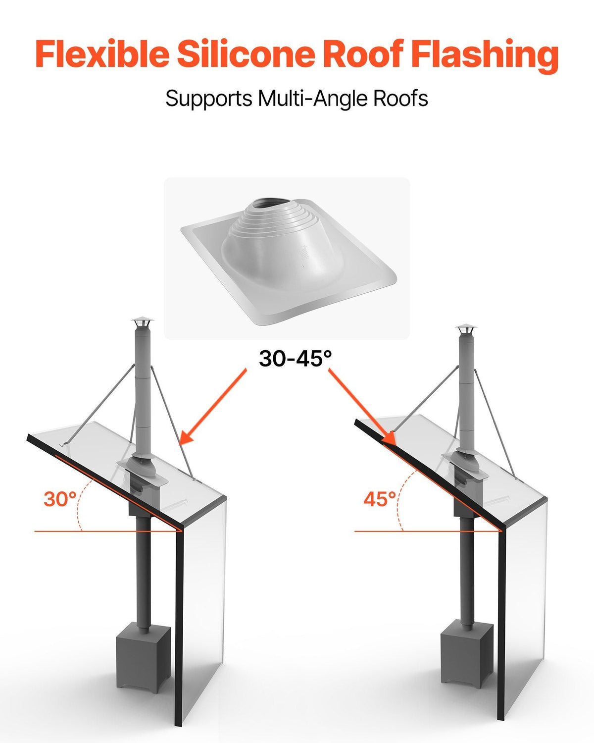 Through the Wall Kit for 6-Inch Chimney Pipe, Stainless Steel Internal Through Wall Chimney Kit with Rain Cap, Roof Waterproof Flashing Plate for 30-45 Degree Roof Pitch(No Straight Pipe)