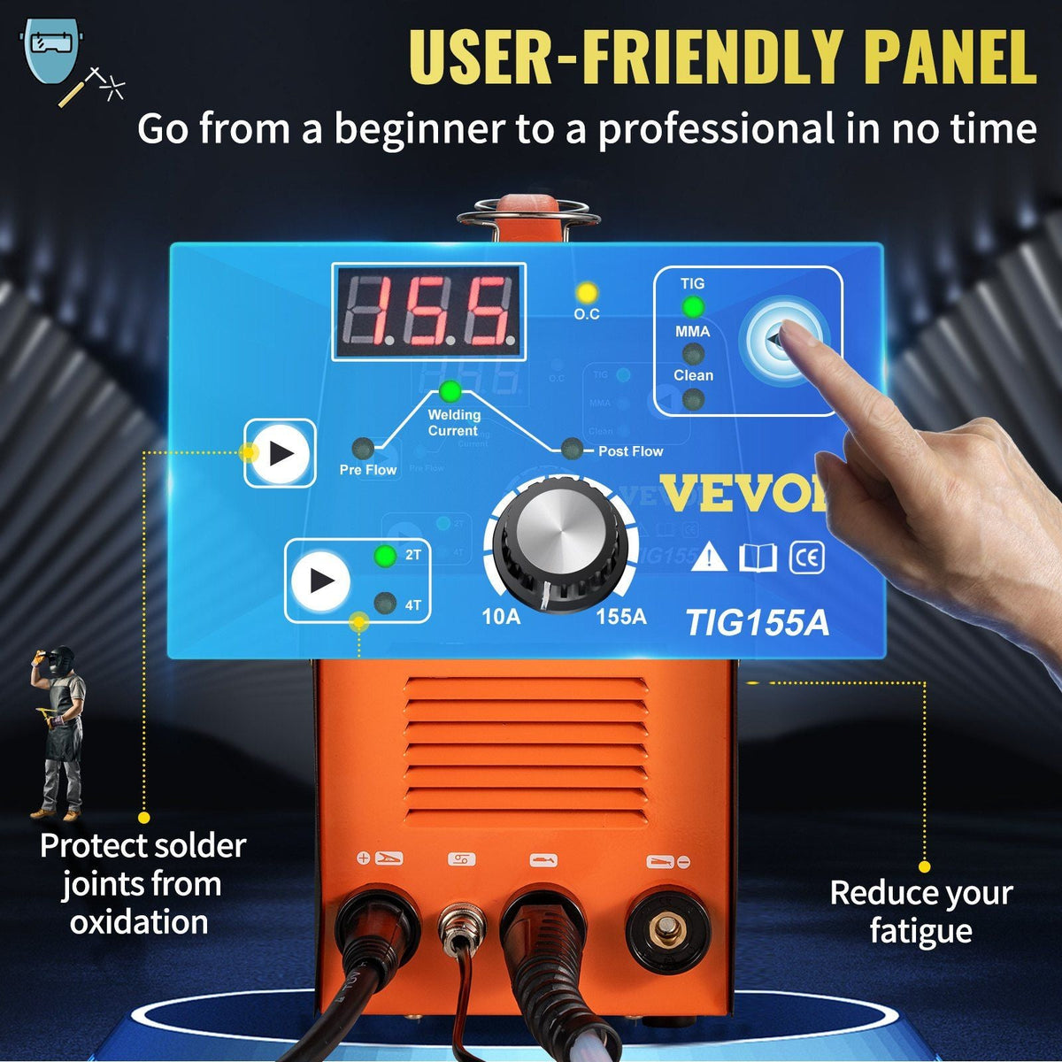TIG Welder 3 in 1, 110V High Frequency TIG/Stick/Clean Welding Machine w/IGBT Inverter, 155Amp Digital Arc Welder