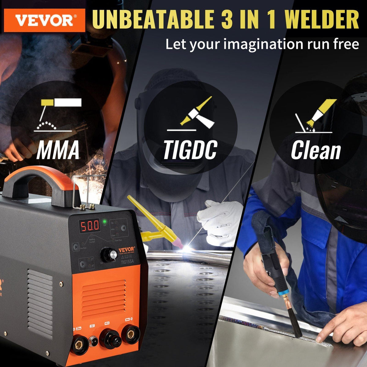 TIG Welder 3 in 1, 110V High Frequency TIG/Stick/Clean Welding Machine w/IGBT Inverter, 155Amp Digital Arc Welder