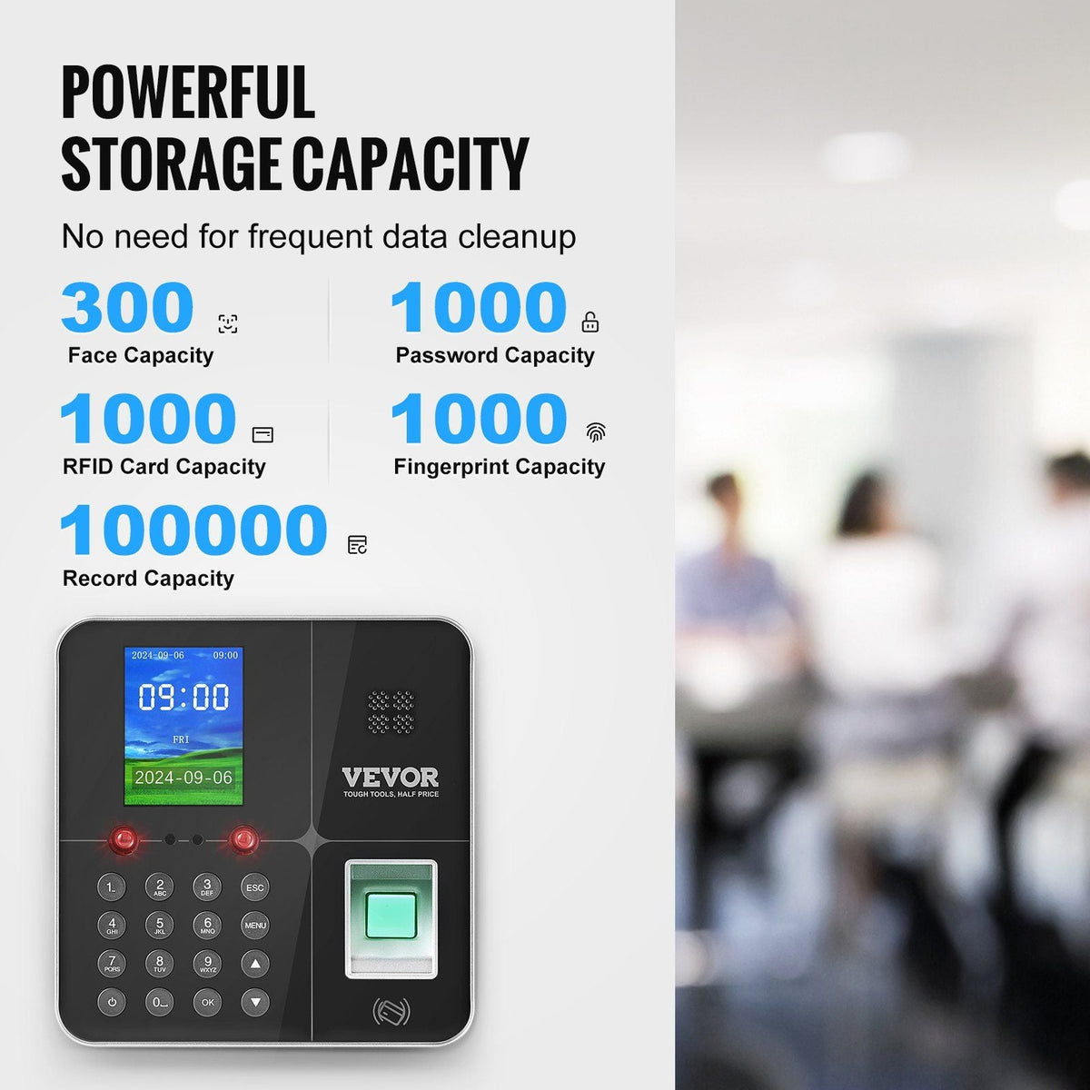 Time Clocks for Employees Small Business with Face, Fingerprint, RFID and PIN Punching in One, Biometric Time Clock with 5 RFID Cards & USB Drive, Automatic Punch in/Out, No Monthly Fees