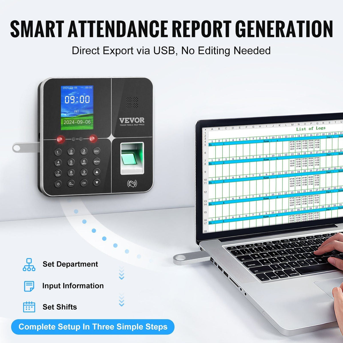Time Clocks for Employees Small Business with Face, Fingerprint, RFID and PIN Punching in One, Biometric Time Clock with 5 RFID Cards & USB Drive, Automatic Punch in/Out, No Monthly Fees