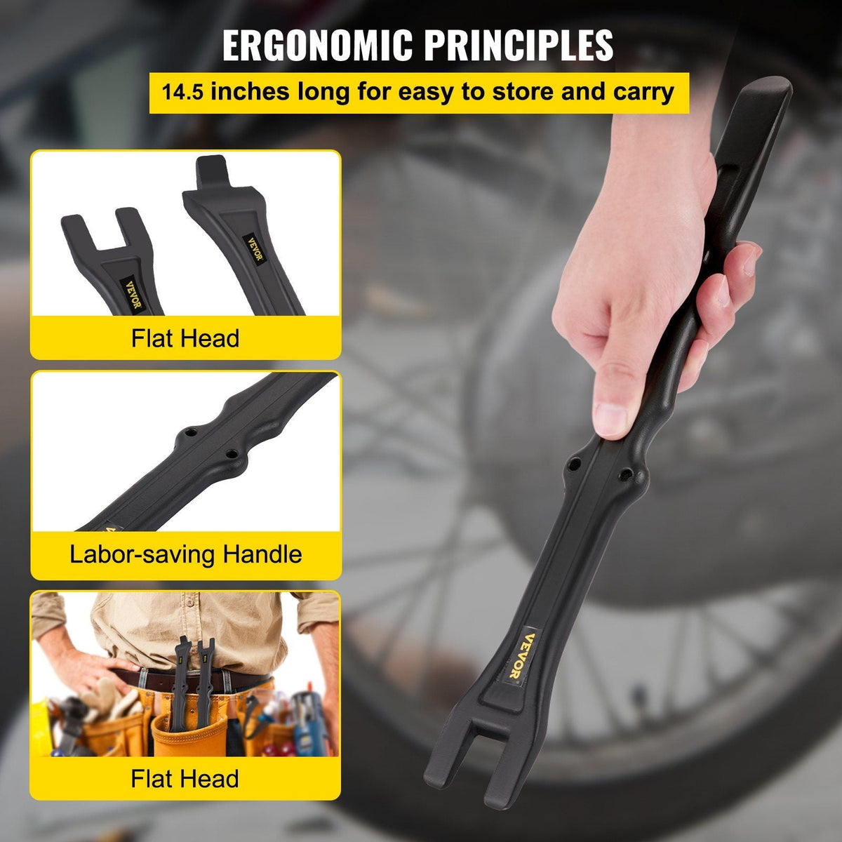 Tire Changing Tool, 14.5 Inch Tire Iron Set, 2pcs Motorcycle Tire Irons, 40CR Steel Tire Bead Breaker, Black Tire Changing Spoons, Rust Proof Motorcycle Tire Spoons, Tire Levers For Bile Tires