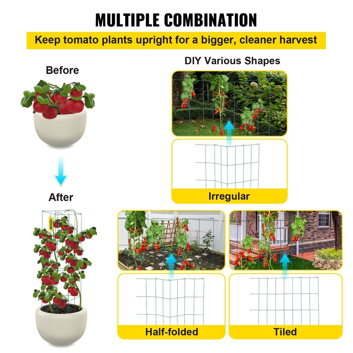 Tomato Cages, 14.6" x 14.6" x 39.4", 3 Packs Tomato Cages for Garden, Square Plant Support Cages Heavy Duty, Green PVC-Coated Steel Tomato Towers for Climbing Vegetables, Plants, Flowers, Fruits