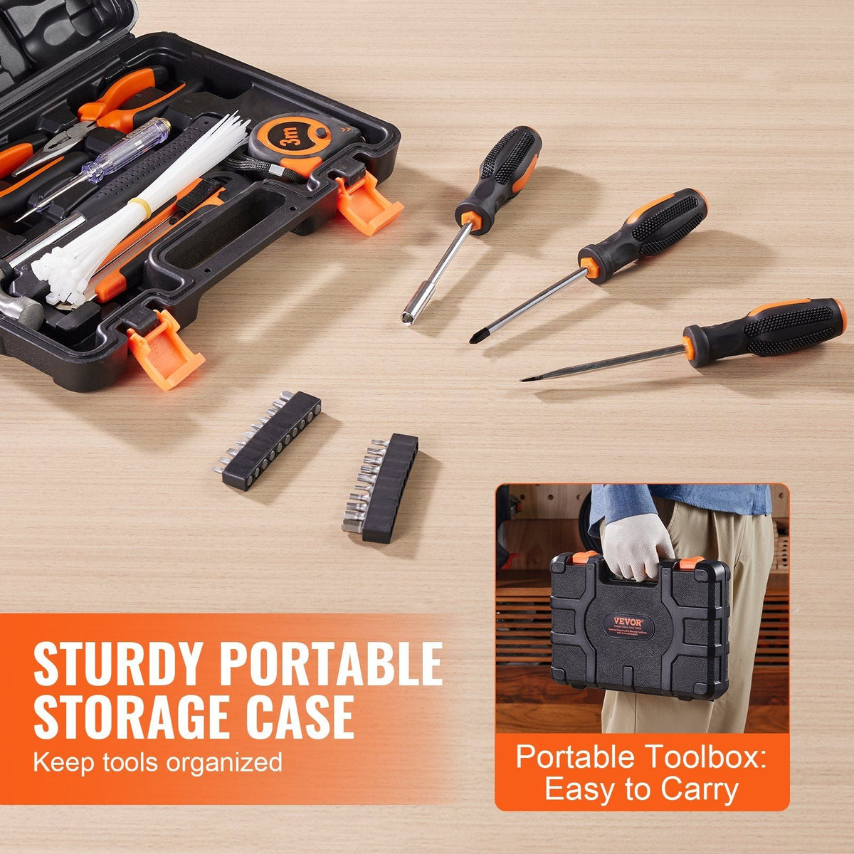 Tool Kit, 132 Piece General Household Hand Tool Set, Home Repairing Tool Kit with Portable Tool Storage Case, High-Quality Steel, for Home Maintenance, DIY Projects, and Automotive Repair