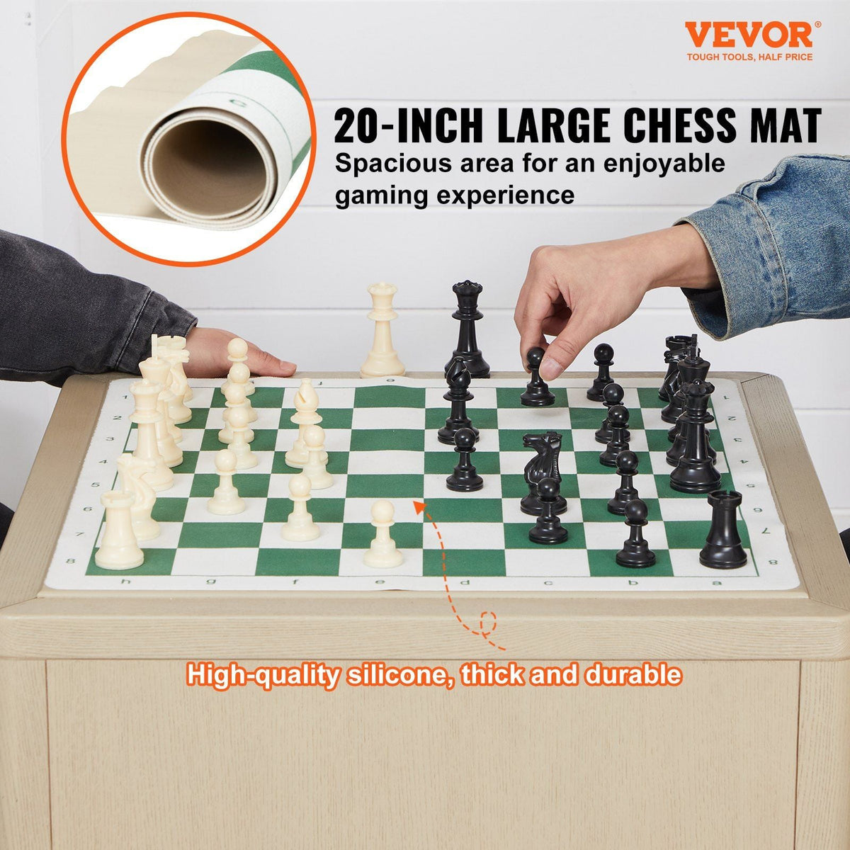 Tournament Chess Set, 20 Inch Roll-Up Beginner Chess Board, Foldable Silicone Chess Game with Plastic Weighted Chess Pieces & Storage Bag, Portable Travel Chess Board Gift for Adult Kid Family