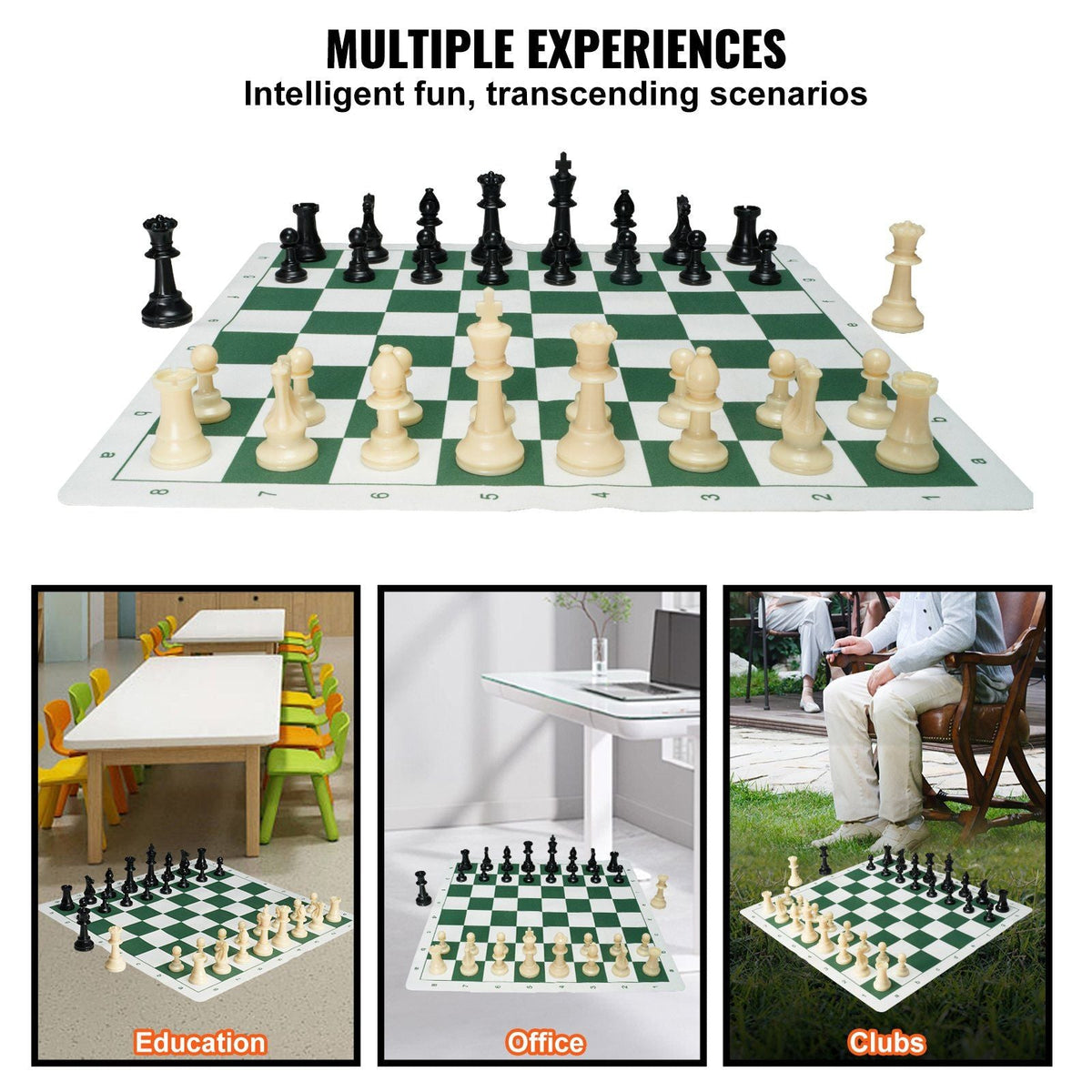 Tournament Chess Set, 20 Inch Roll-Up Beginner Chess Board, Foldable Silicone Chess Game with Plastic Weighted Chess Pieces & Storage Bag, Portable Travel Chess Board Gift for Adult Kid Family
