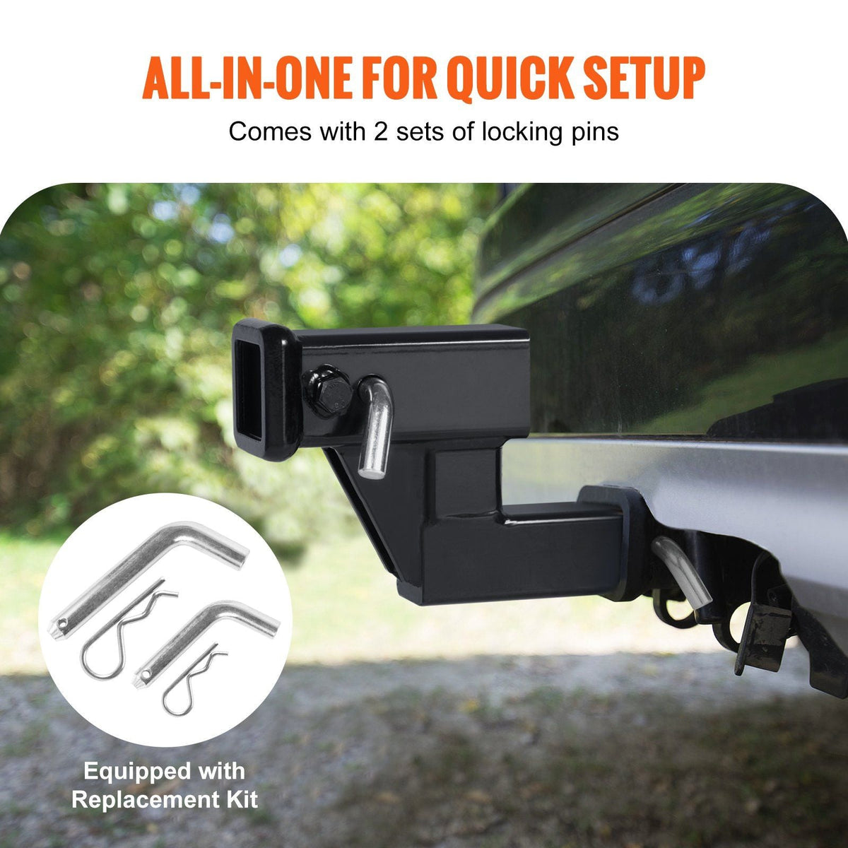 Trailer Hitch Riser, for 2" Receiver with 4" Rise/Drop, Trailer Receiver Hitch Extender Extension Adapter, 5-1/4" and 6-3/4" Extension Length, 4000 lbs Towing Capacity, Hitch Pin Included, Black