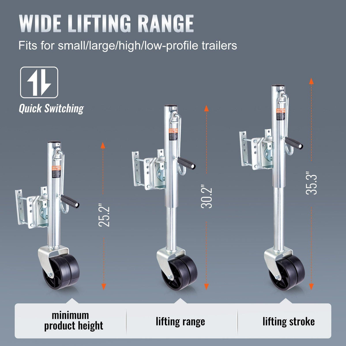 Trailer Jack, Boat Trailer Jack 35.3 in, Bolt-on Trailer Tongue Jack Weight Capacity 2000 lb, with PP Wheel and Handle for lifting RV Trailer, Horse Trailer, Utility Trailer, Yacht Trailer