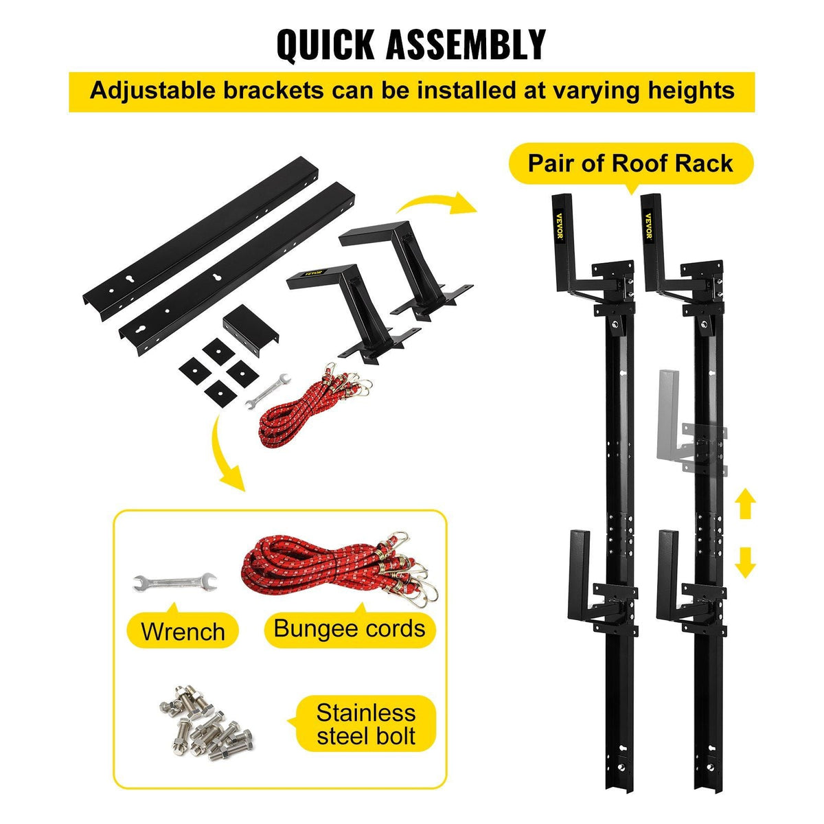 Trailer Ladder Rack, Fit for Enclosed Trailer Exterior Side Wall, 2 Bars Adjustable Steel Side Mount Ladder Rack with 441 LBS Capacity, Carry 1 or 2 Ladders, Black