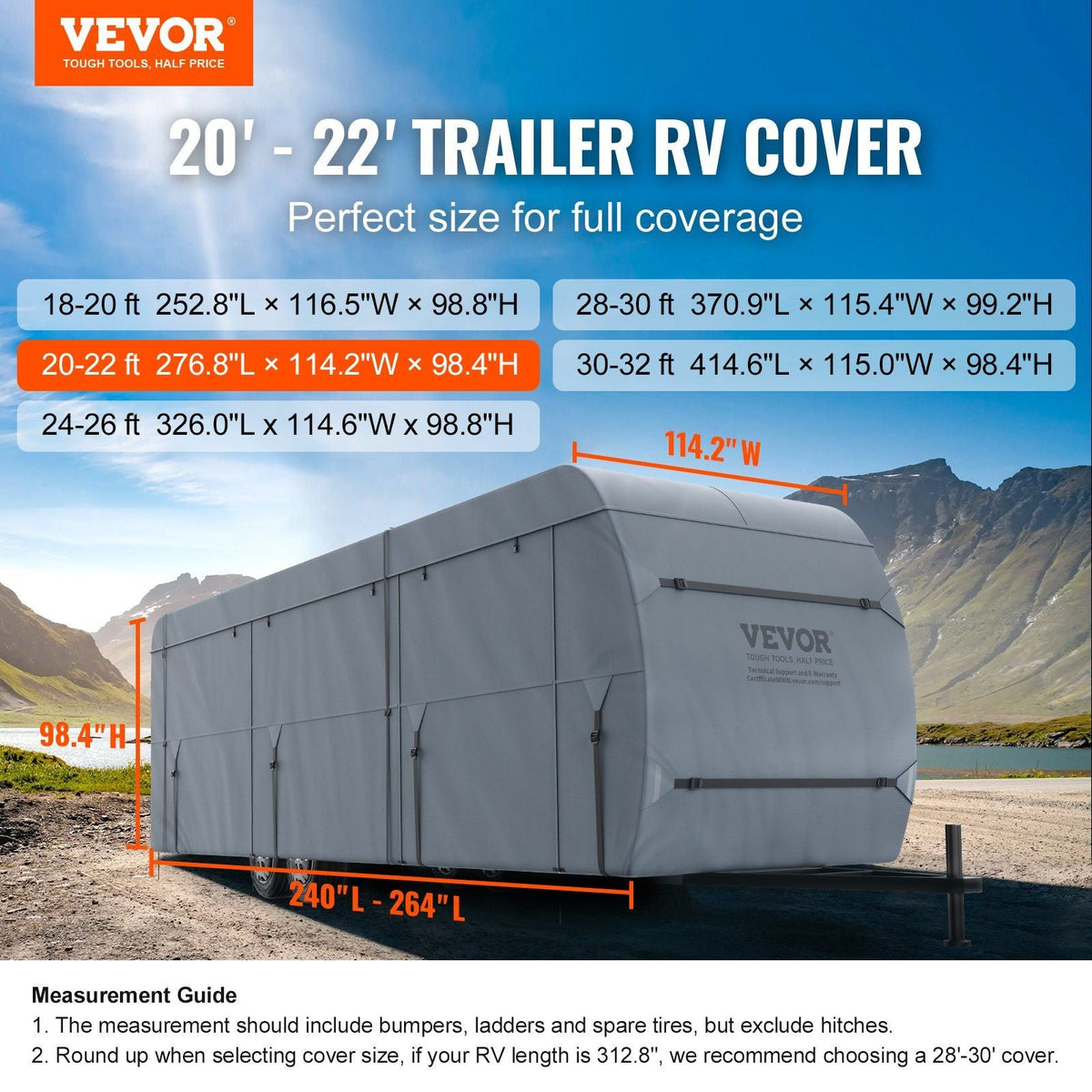 Travel Trailer Cover, 20-22' RV Cover, 4-Layer Non-Woven Fabric Camper Cover, Waterproof, Windproof And Wear-Resistant Class A RV Cover, Rip-Stop Camper Cover with Storage Bag and Patches