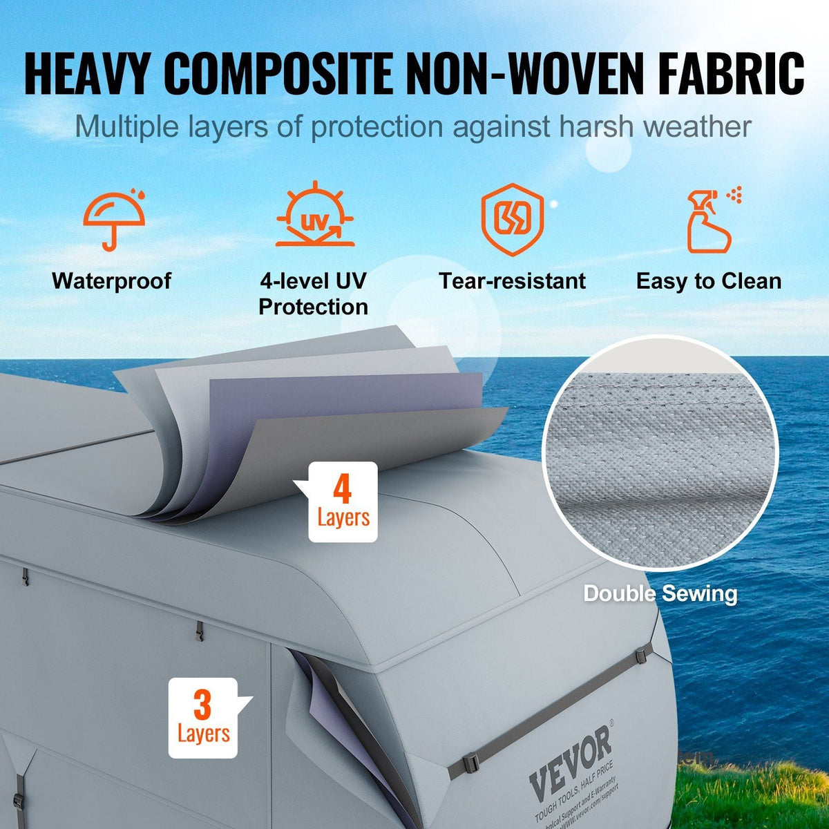 Travel Trailer Cover, 20-22' RV Cover, 4-Layer Non-Woven Fabric Camper Cover, Waterproof, Windproof And Wear-Resistant Class A RV Cover, Rip-Stop Camper Cover with Storage Bag and Patches