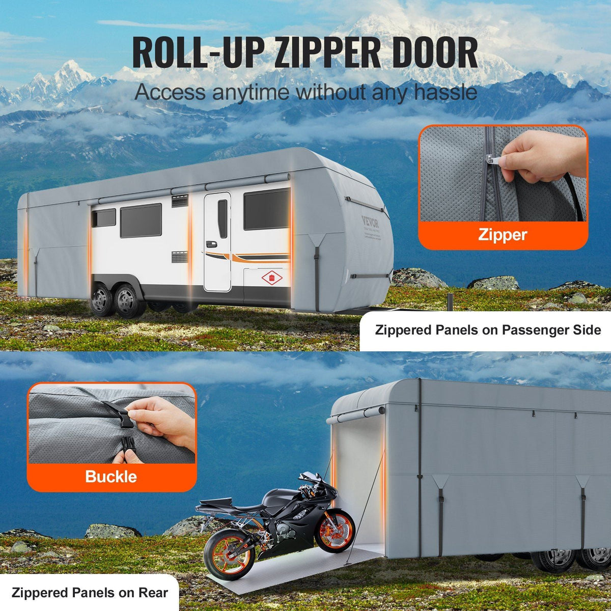 Travel Trailer Cover, 20-22' RV Cover, 4-Layer Non-Woven Fabric Camper Cover, Waterproof, Windproof And Wear-Resistant Class A RV Cover, Rip-Stop Camper Cover with Storage Bag and Patches