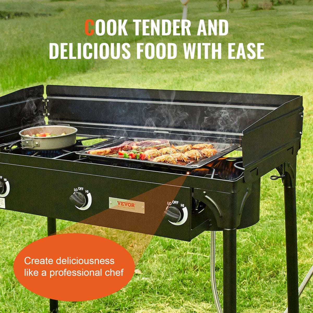 Triple Burner Outdoor Camping Stove, 90,000-BTU Camping Modular Cooking Stove, Heavy Duty Carbon Steel Gas Cooker with Detachable Legs Stand & PSI Regulator, for BBQ Home Camp Patio RV Cooking