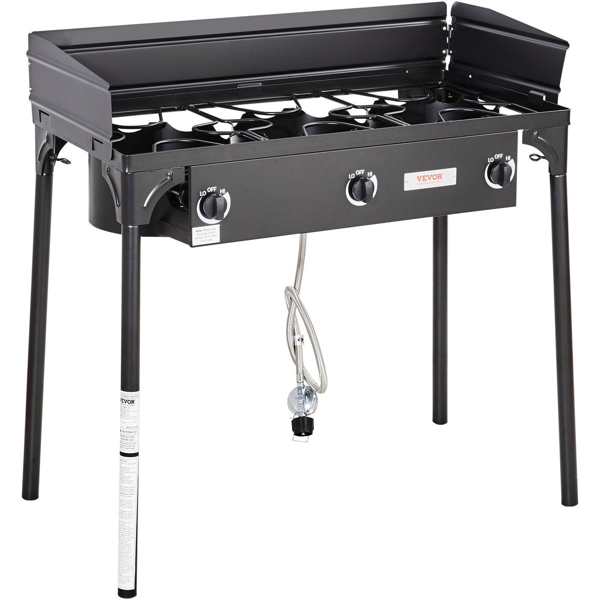 Triple Burner Outdoor Camping Stove, 90,000-BTU Camping Modular Cooking Stove, Heavy Duty Carbon Steel Gas Cooker with Detachable Legs Stand & PSI Regulator, for BBQ Home Camp Patio RV Cooking