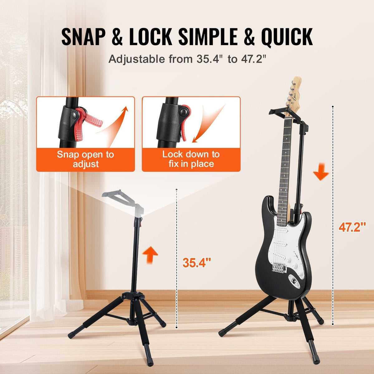 Tripod Guitar Stand Floor-Standing Foldable 35.4-47.2 in Adjustable Height