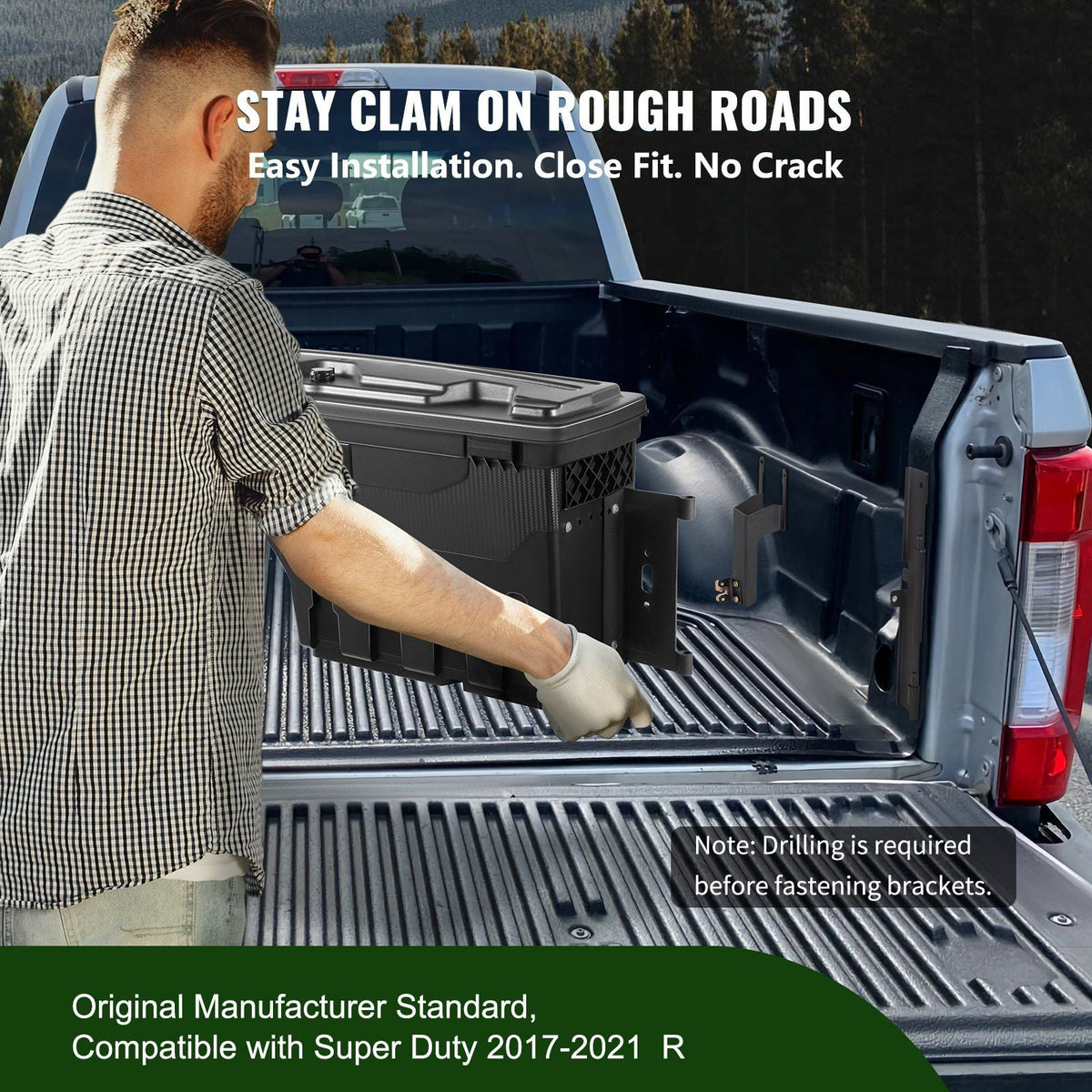 Truck Bed Storage Box, Lockable Lid, Waterproof ABS Wheel Well Tool Box 6.6 Gal/20 L with Password Padlock, Compatible with Super Duty 2017-2021, Passenger Side, Black