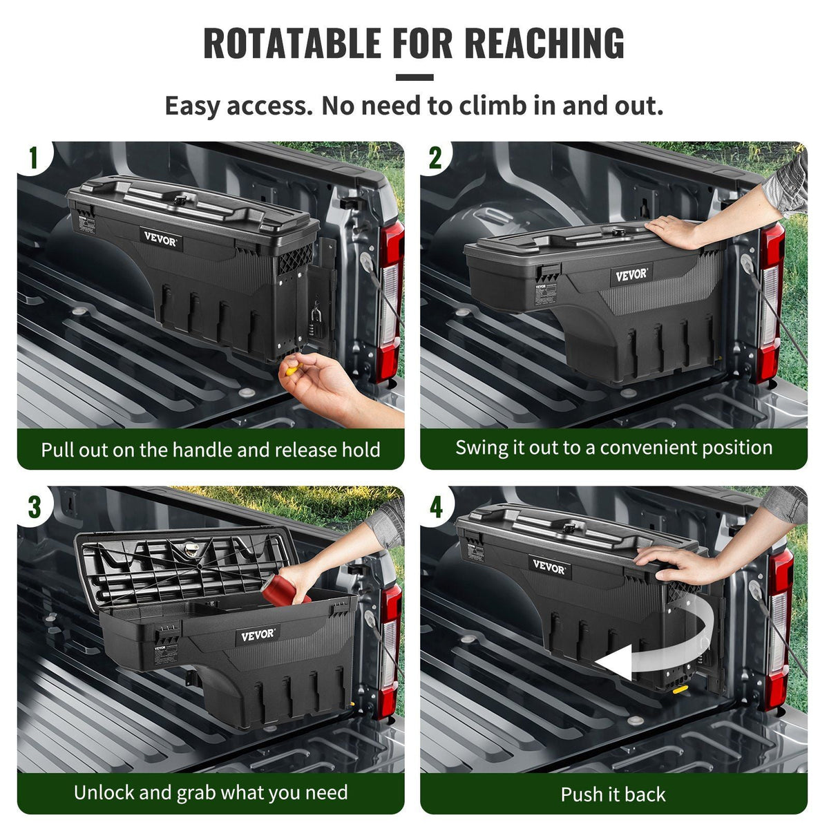 Truck Bed Storage Box, Lockable Lid, Waterproof ABS Wheel Well Tool Box 6.6 Gal/20 L with Password Padlock, Compatible with Super Duty 2017-2021, Passenger Side, Black