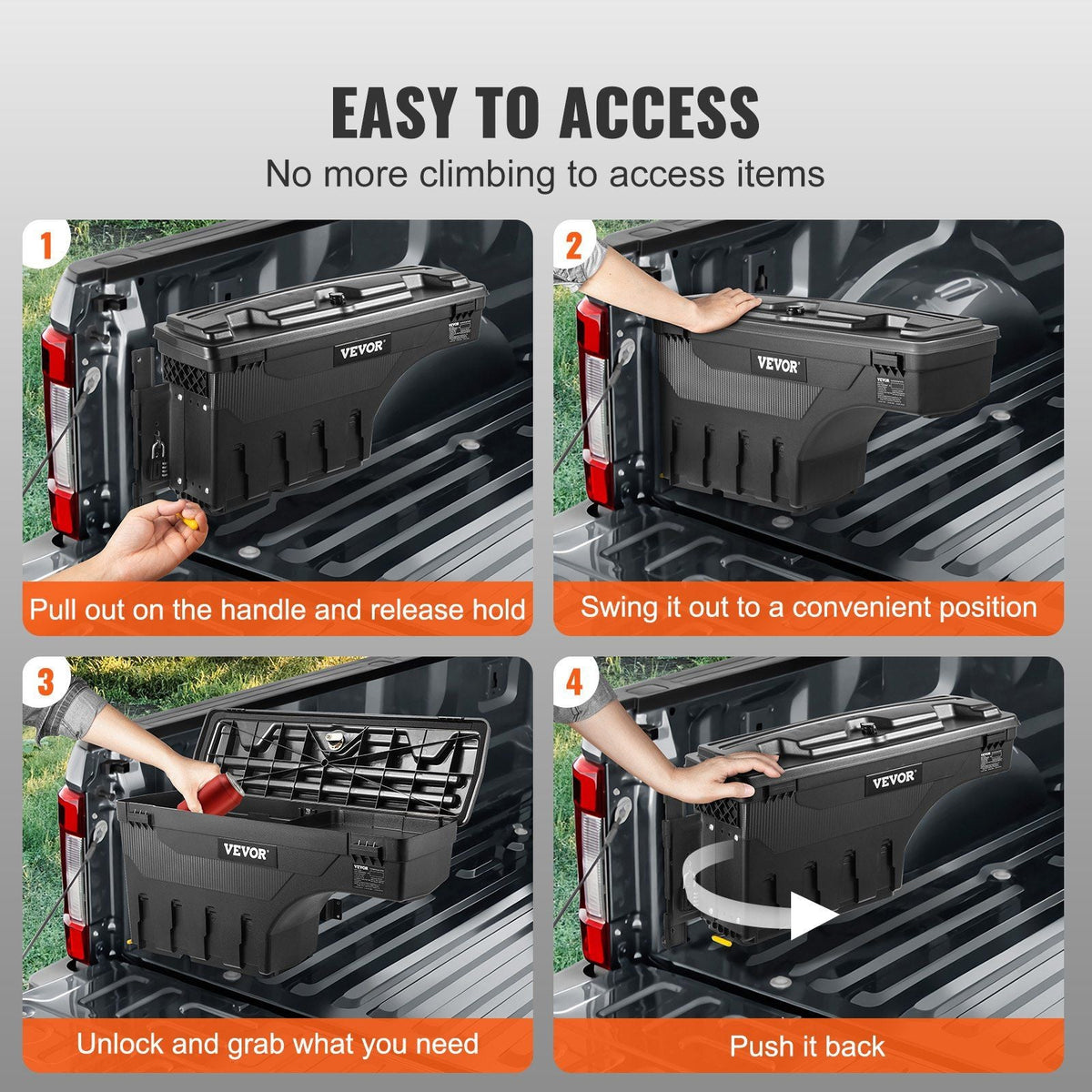 Truck Bed Storage Box, Lockable Swing Case with Password Padlock, 6.6 Gal/25 L ABS Wheel Well Tool Box, Waterproof and Durable, Compatible with Ford Super Duty 2017-2021, Drivers Side