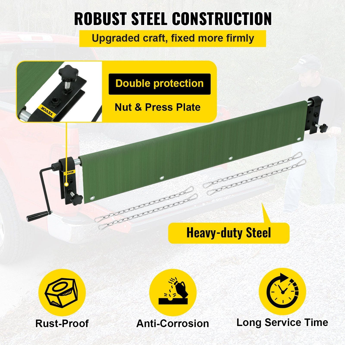 Truck Bed Unloader, 2000 lbs/907 kg Capacity Cargo Mat, Heavy Duty Pickup Truck Unloader with Convenient Hand Crank, Professional Pickup Bed Unloader Fits for Full Size, Mid Size Trucks