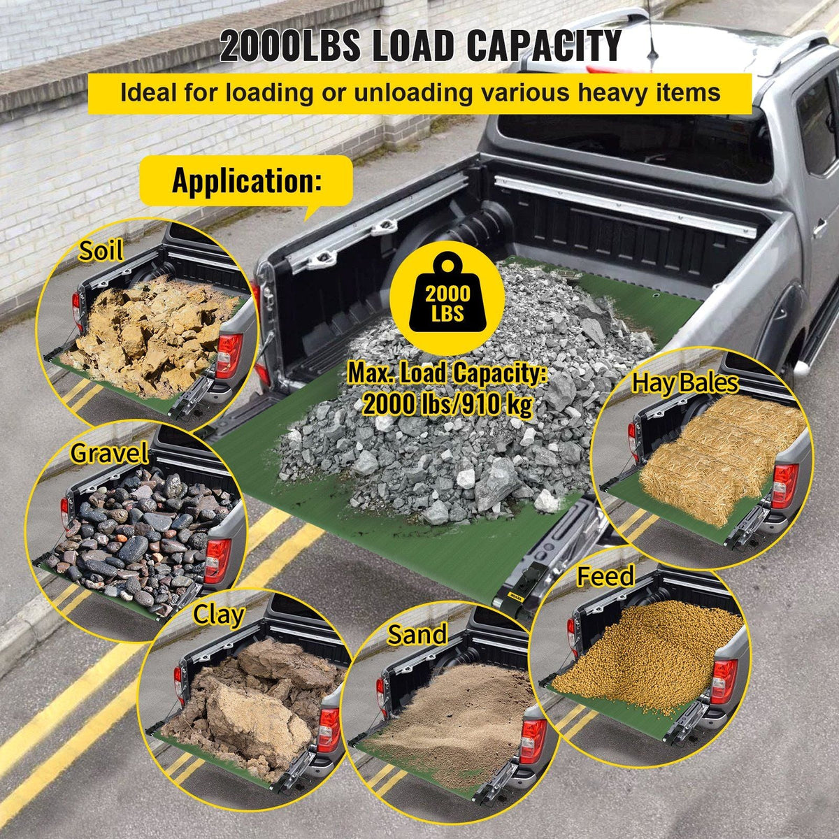 Truck Bed Unloader, 2000 lbs/907 kg Capacity Cargo Mat, Heavy Duty Pickup Truck Unloader with Convenient Hand Crank, Professional Pickup Bed Unloader Fits for Full Size, Mid Size Trucks