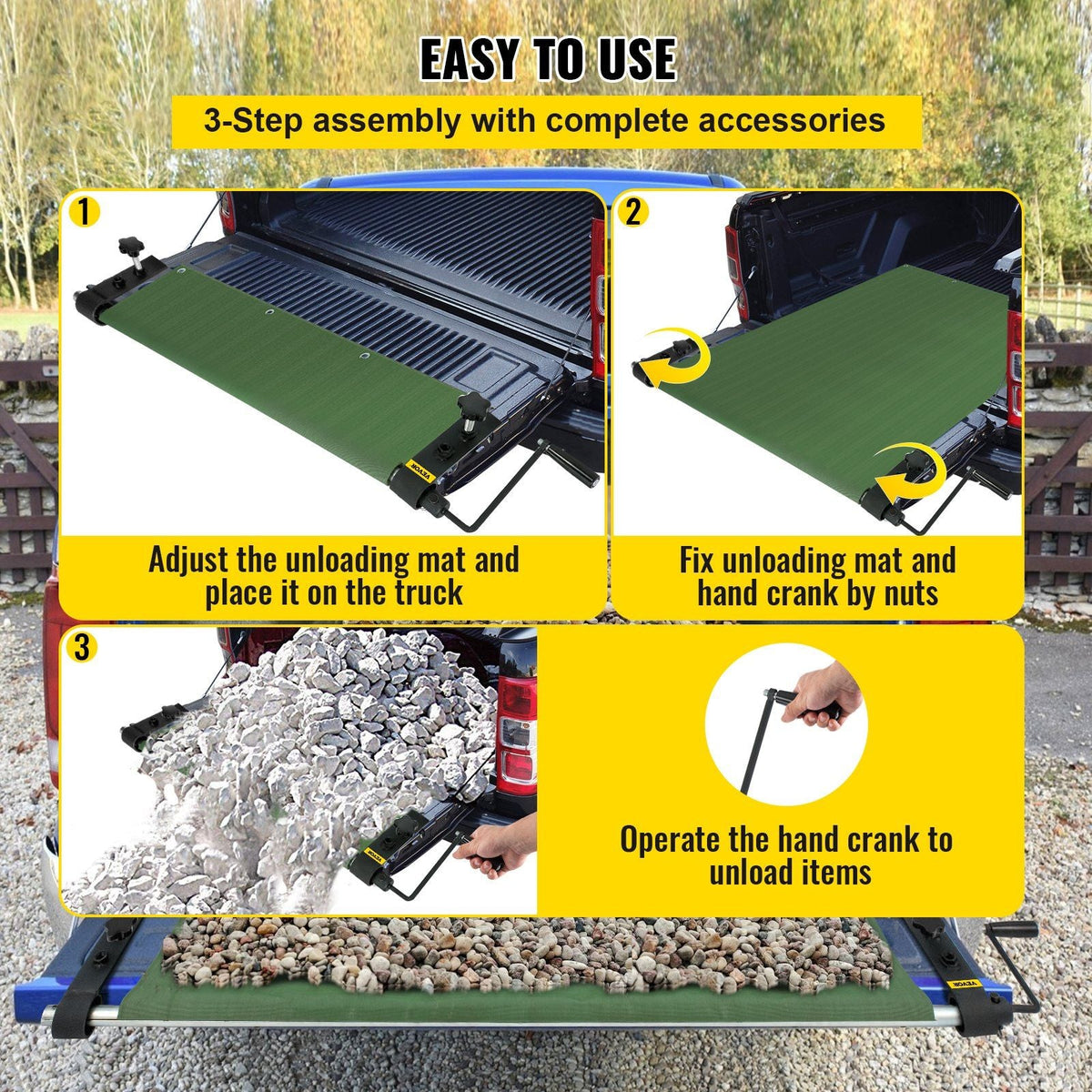 Truck Bed Unloader, 2000 lbs/907 kg Capacity Cargo Mat, Heavy Duty Pickup Truck Unloader with Convenient Hand Crank, Professional Pickup Bed Unloader Fits for Full Size, Mid Size Trucks