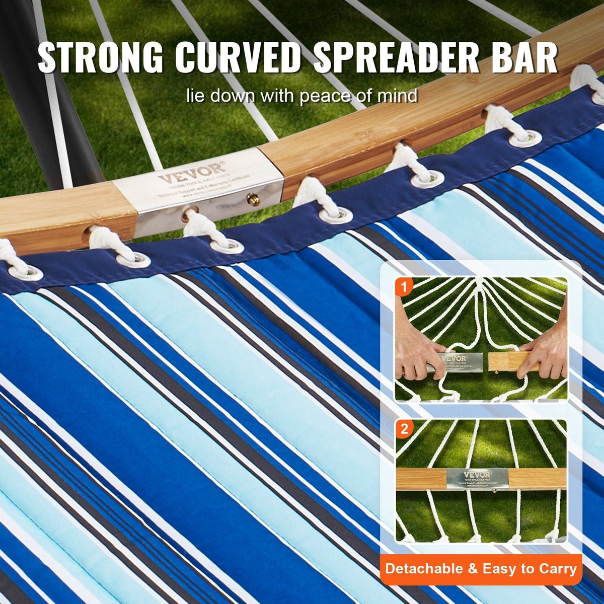 Two Person Hammock with Stand Included, Double Hammock with Curved Spreader Bar and Detachable Pillow and Portable Carrying Bag, Perfect for Outdoor Freestanding Hammock, 480lb Capacity
