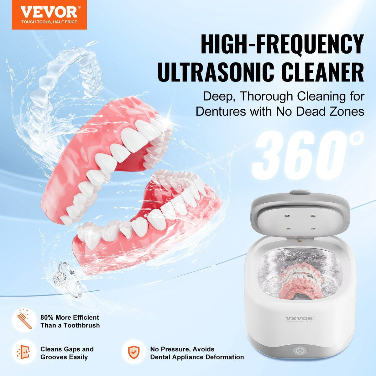 Ultrasonic Cleaner,45kHz Ultrasonic Cleaner for Denture Cleaner, Retainer Cleaner, Mouth Guard Cleaner, Night Guard Cleaner, Retainer Cleaner Machine with 200ML Dental Cleaning Pod