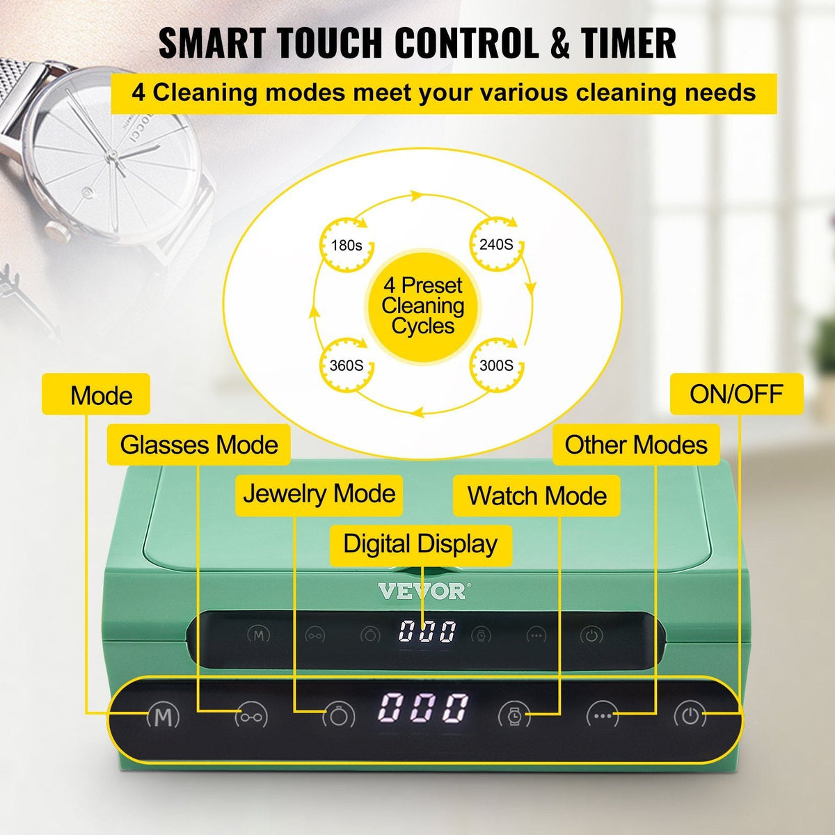 Ultrasonic Jewelry Cleaner, 45 kHz 500ML, Professional Ultra Sonic Cleaner w/Touch Control, Digital Timer, Cleaning Basket, Stainless Steel Ultrasound Cleaning Machine for Watches Glasses Green
