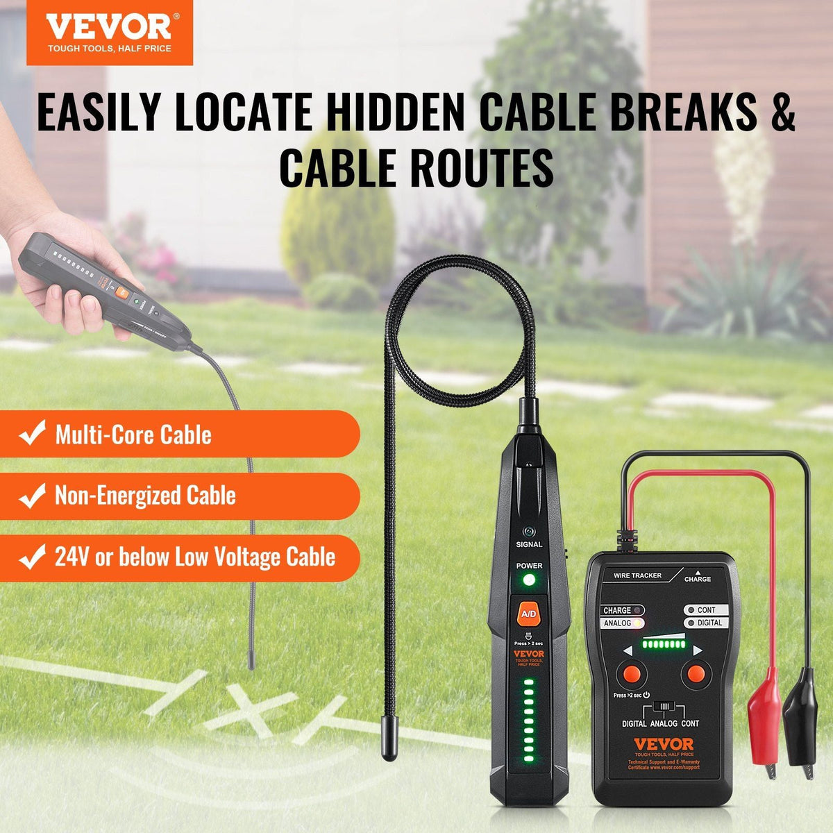 Underground Cable Locator, 6.5 FT Max. Detection Depth, Wire Tracer Break Detector Finder with Earphone, 3280 FT Max.Detection Length Cable Tester for Pet Fence Buried Sprinkler Valve Irrigation