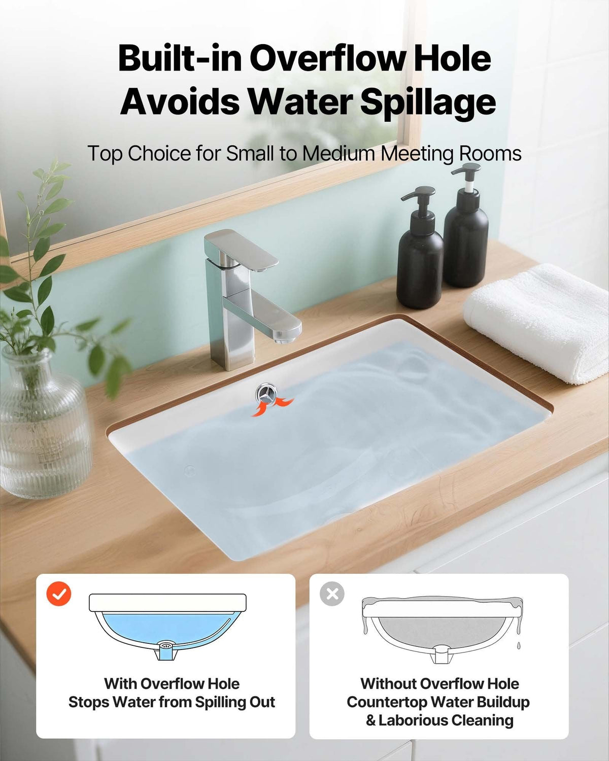 Undermount Bathroom Sink, 18.11 x 12.99 Inch Rectangular White Ceramic Vessel Sink with Overflow Hole, Under Counter Drop in Modern Lavatory Vanity Bath Wash Bowl Basin, Rectangle Small Space