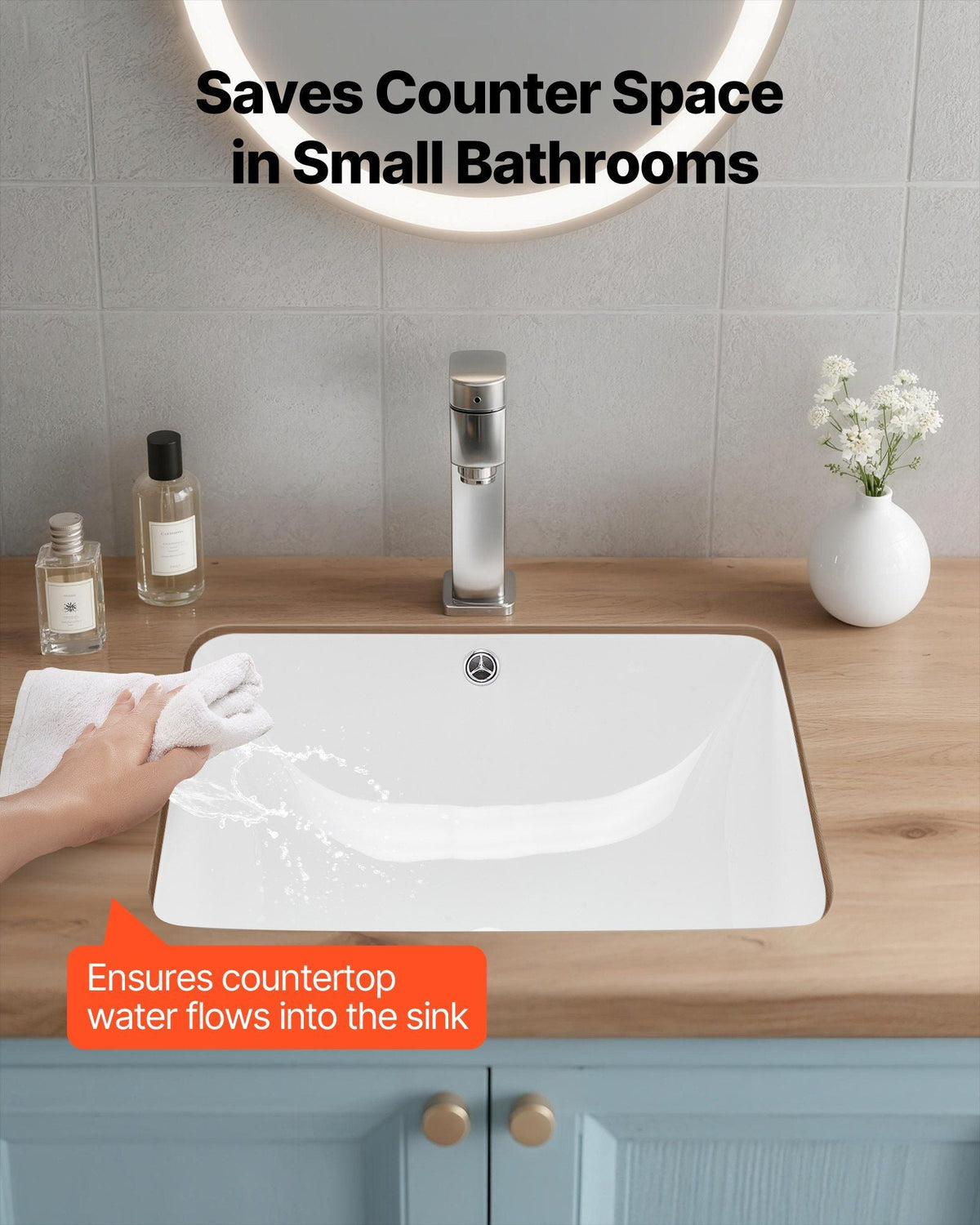 Undermount Bathroom Sink, 20.28 x 15.16 Inch Rectangular White Ceramic Vessel Sink with Overflow Hole, Under Counter Drop in Modern Lavatory Vanity Bath Wash Bowl Basin, Rectangle Small Space