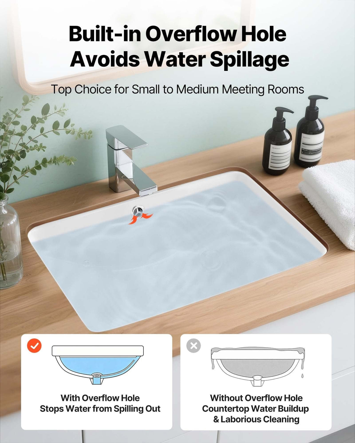 Undermount Bathroom Sink, 20.87 x 14.76 Inch Rectangular White Ceramic Vessel Sink with Overflow Hole, Under Counter Drop in Modern Lavatory Vanity Bath Wash Bowl Basin, Rectangle Small Space