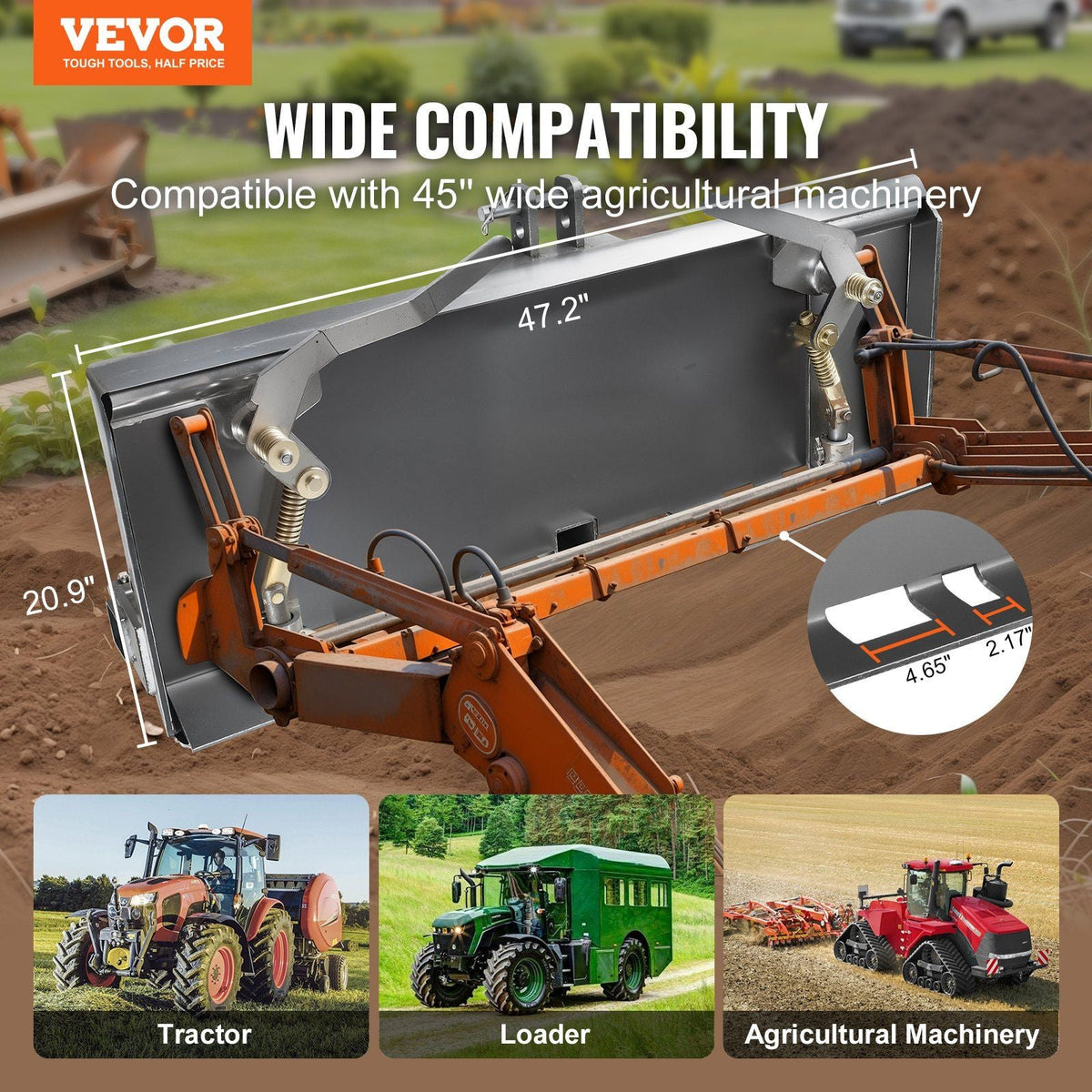 Universal 3-point Skid Steer Plate, 3/8" Skid Steer Attachment Plate, Skid Steer Mount Plate Steel Adapter Loader, Compatible with Deere, Kubota, Bobcat, Mahindra Skid Steers and Tractors