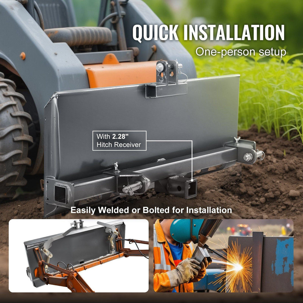 Universal 3-point Skid Steer Plate, 3/8" Skid Steer Attachment Plate, Skid Steer Mount Plate Steel Adapter Loader, Compatible with Deere, Kubota, Bobcat, Mahindra Skid Steers and Tractors