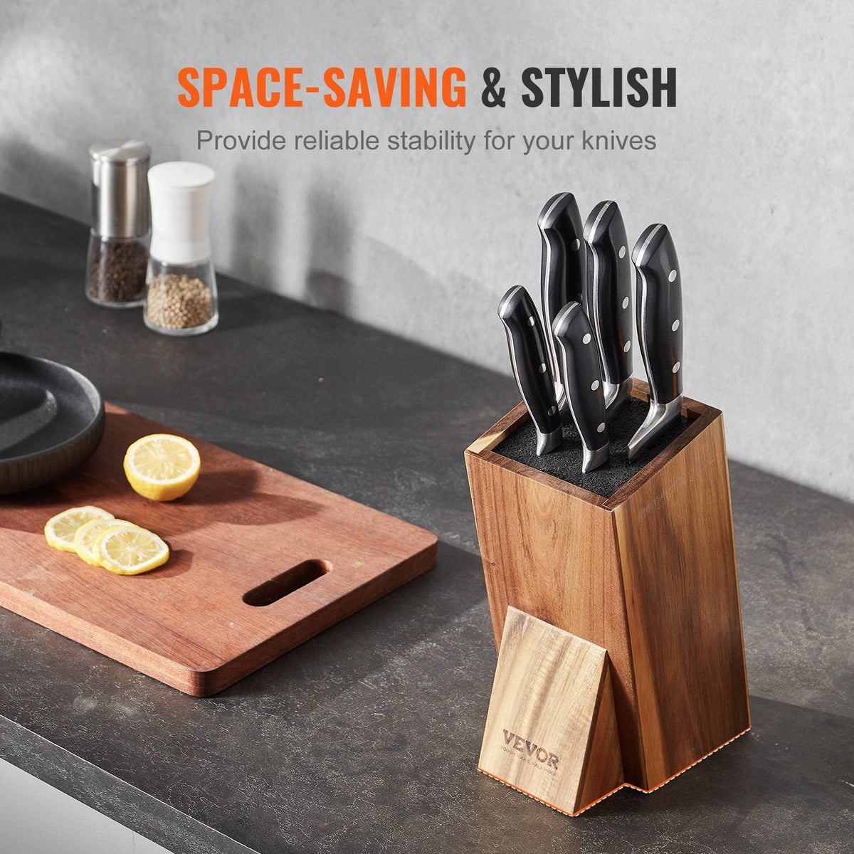 Universal Knife Holder, Acacia Wood Knife Block Without Knives, Extra Large Knife Storage Holder Stand with PP Brush, Multifunctional Wooden Knife Organizer, Knife Rack for Kitchen Counter