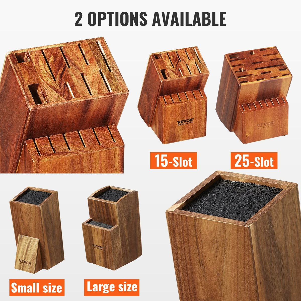 Universal Knife Holder, Acacia Wood Knife Block Without Knives, Extra Large Knife Storage Holder Stand with PP Brush, Multifunctional Wooden Knife Organizer, Knife Rack for Kitchen Counter