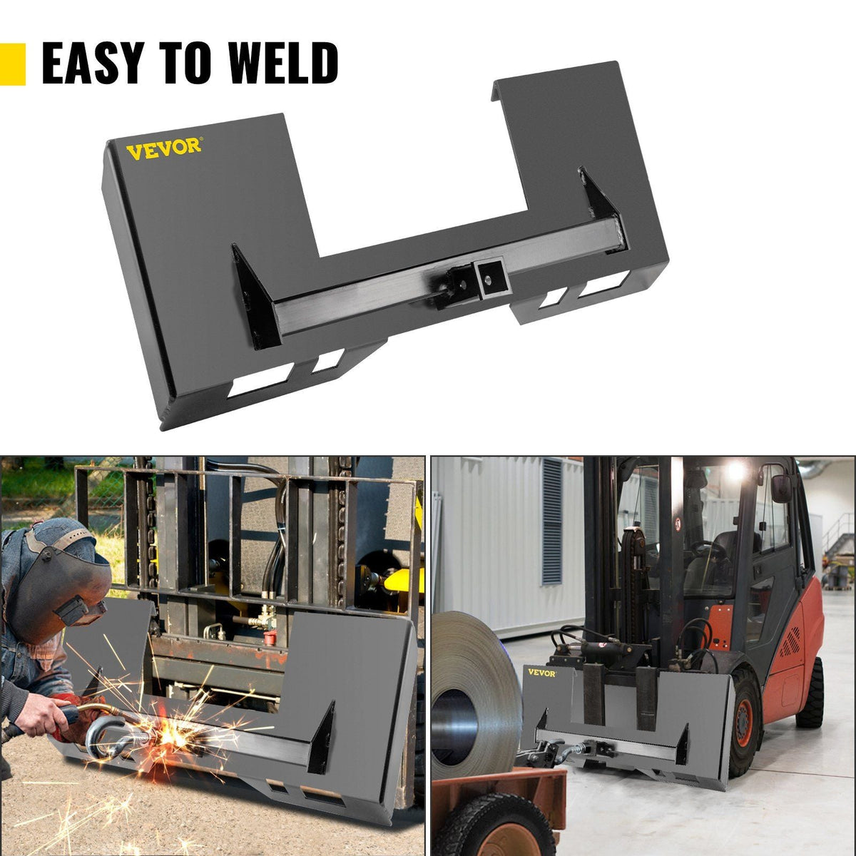 Universal Skid Steer Mount Plate 1/4" Thick Skid Steer Plate Attachment 3000LBS Weight Capacity Quick Attach Mount Plate Steel Adapter Loader Easy to Weld or Bolt to Different Accessories Gray
