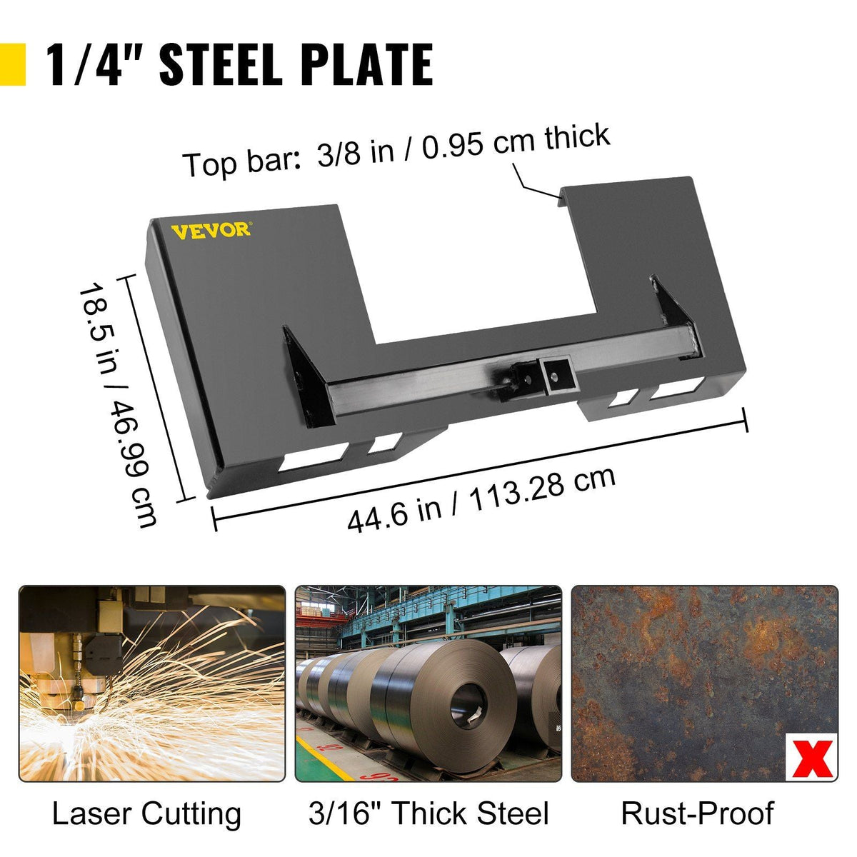 Universal Skid Steer Mount Plate 1/4" Thick Skid Steer Plate Attachment 3000LBS Weight Capacity Quick Attach Mount Plate Steel Adapter Loader Easy to Weld or Bolt to Different Accessories Gray