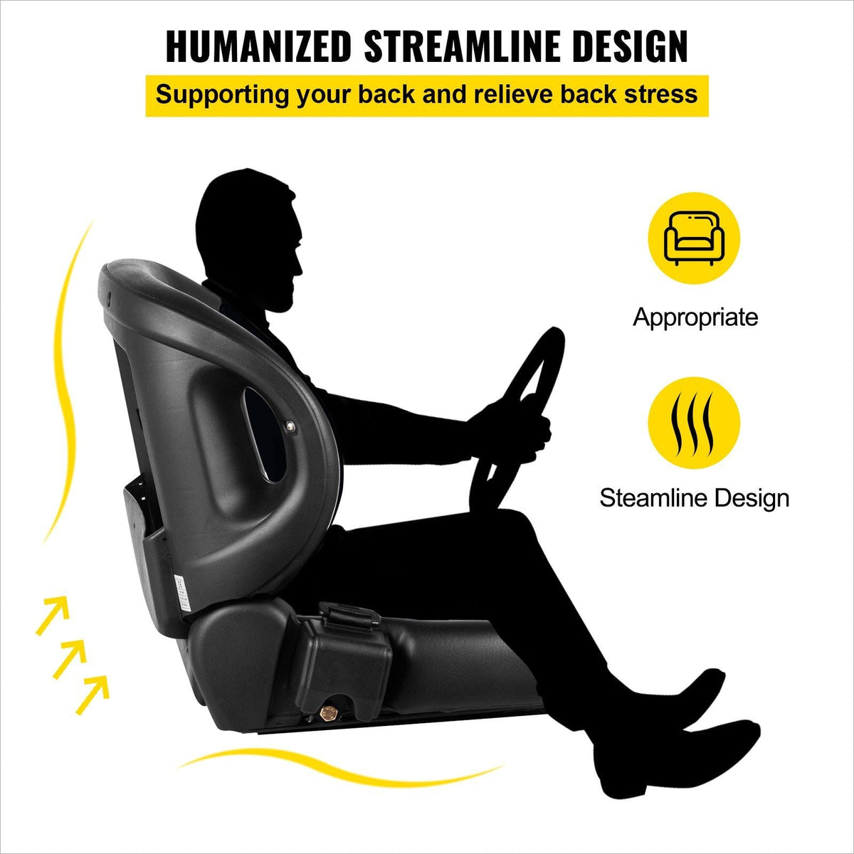 Universal Tractor Seat With Retractable Seat Belt Switch, Forklift Seat, Lawn Mower Seat, Equipment Seat Compatible With Hyster, Tcm, Mitsubishi, And Nissan , Black