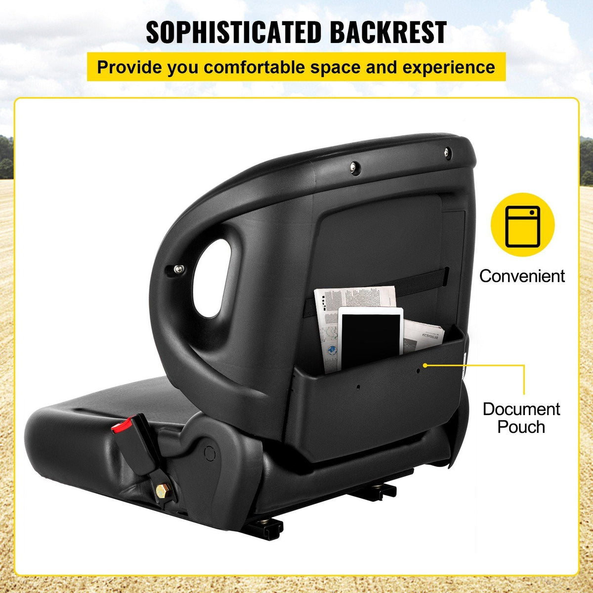 Universal Tractor Seat With Retractable Seat Belt Switch, Forklift Seat, Lawn Mower Seat, Equipment Seat Compatible With Hyster, Tcm, Mitsubishi, And Nissan , Black