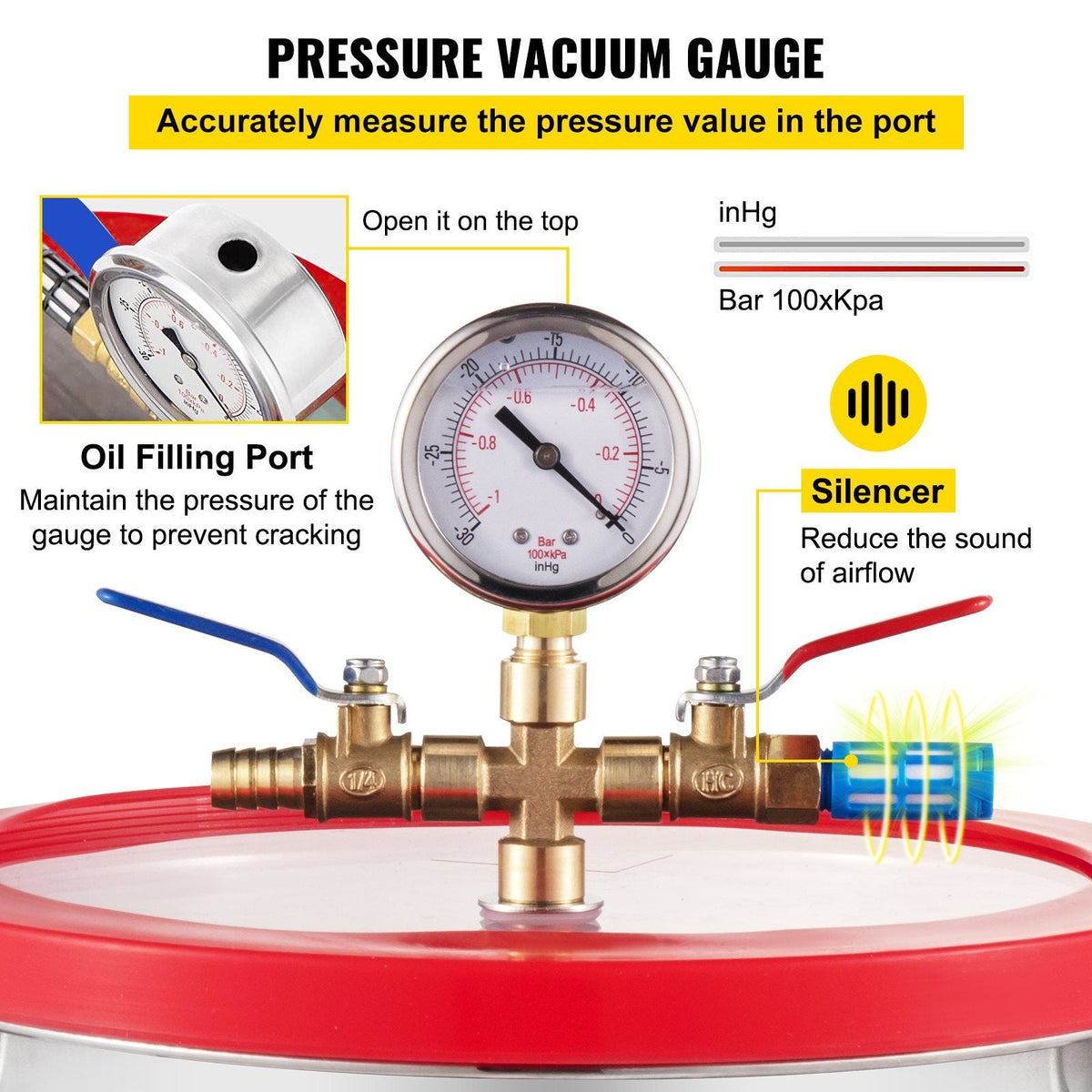 Vacuum Chamber 1.5 Gallon Vacuum Degassing Chamber Glass Lid Stainless Steel Degassing Chamber Silicones for Gas Extraction and Protect Food