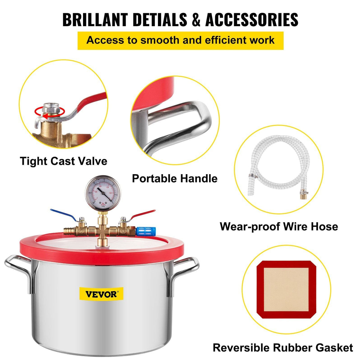 Vacuum Chamber 1.5 Gallon Vacuum Degassing Chamber Glass Lid Stainless Steel Degassing Chamber Silicones for Gas Extraction and Protect Food