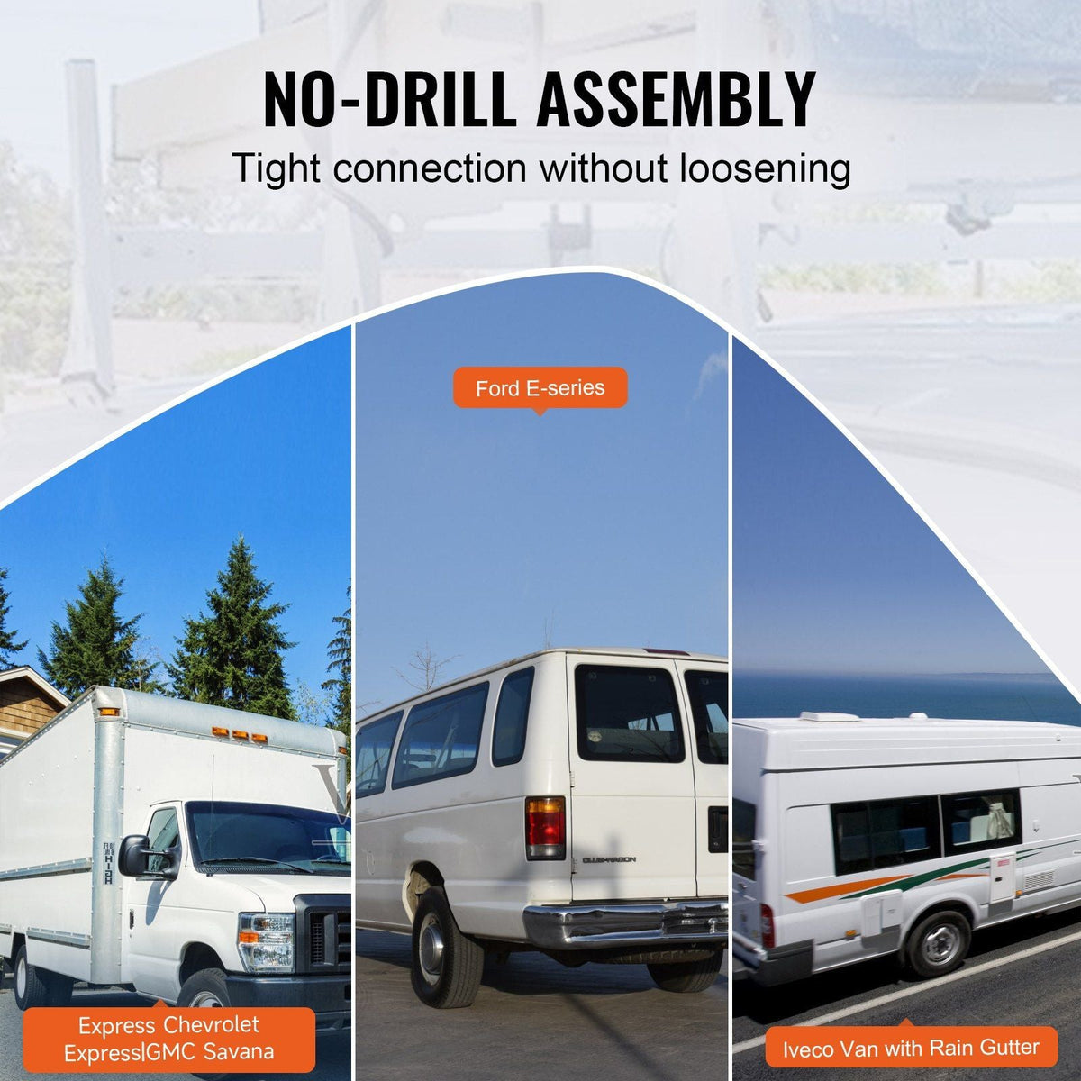 Van Ladder Rack, 56.3-61.4" Adjustable Rain Gutter Van Roof Racks, Alloy Steel Roof Rack with 750 lbs Capacity, Van Roof Ladder Rack with Ladder Stoppers, Compatible with Full-Size Vans, 3 Bars