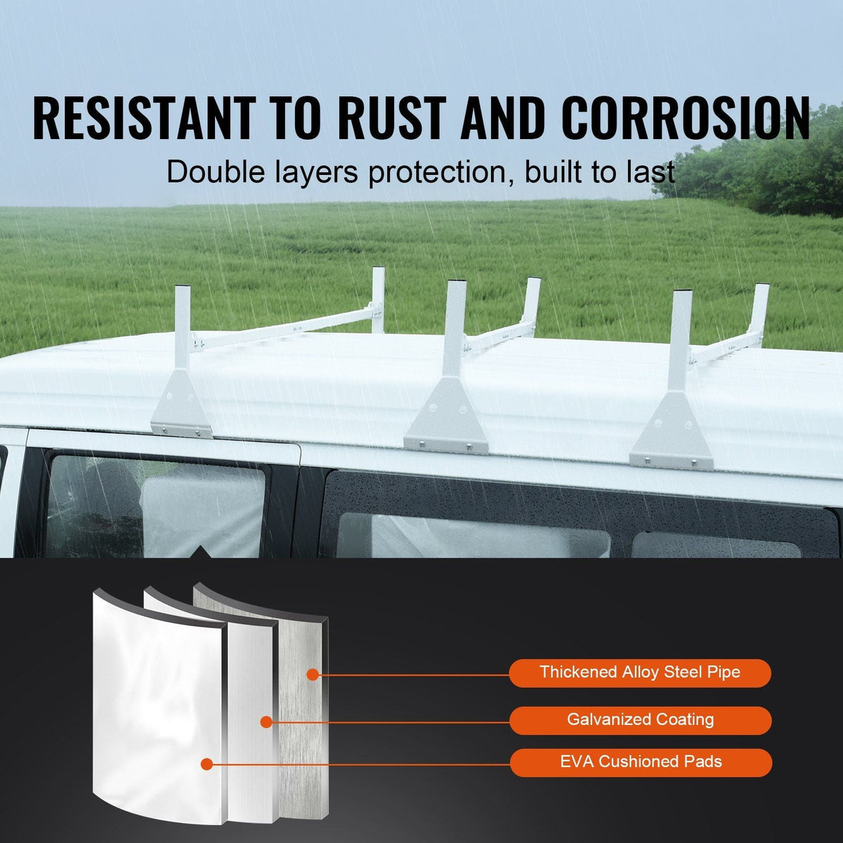 Van Ladder Rack, 56.3-61.4" Adjustable Rain Gutter Van Roof Racks, Alloy Steel Roof Rack with 750 lbs Capacity, Van Roof Ladder Rack with Ladder Stoppers, Compatible with Full-Size Vans, 3 Bars