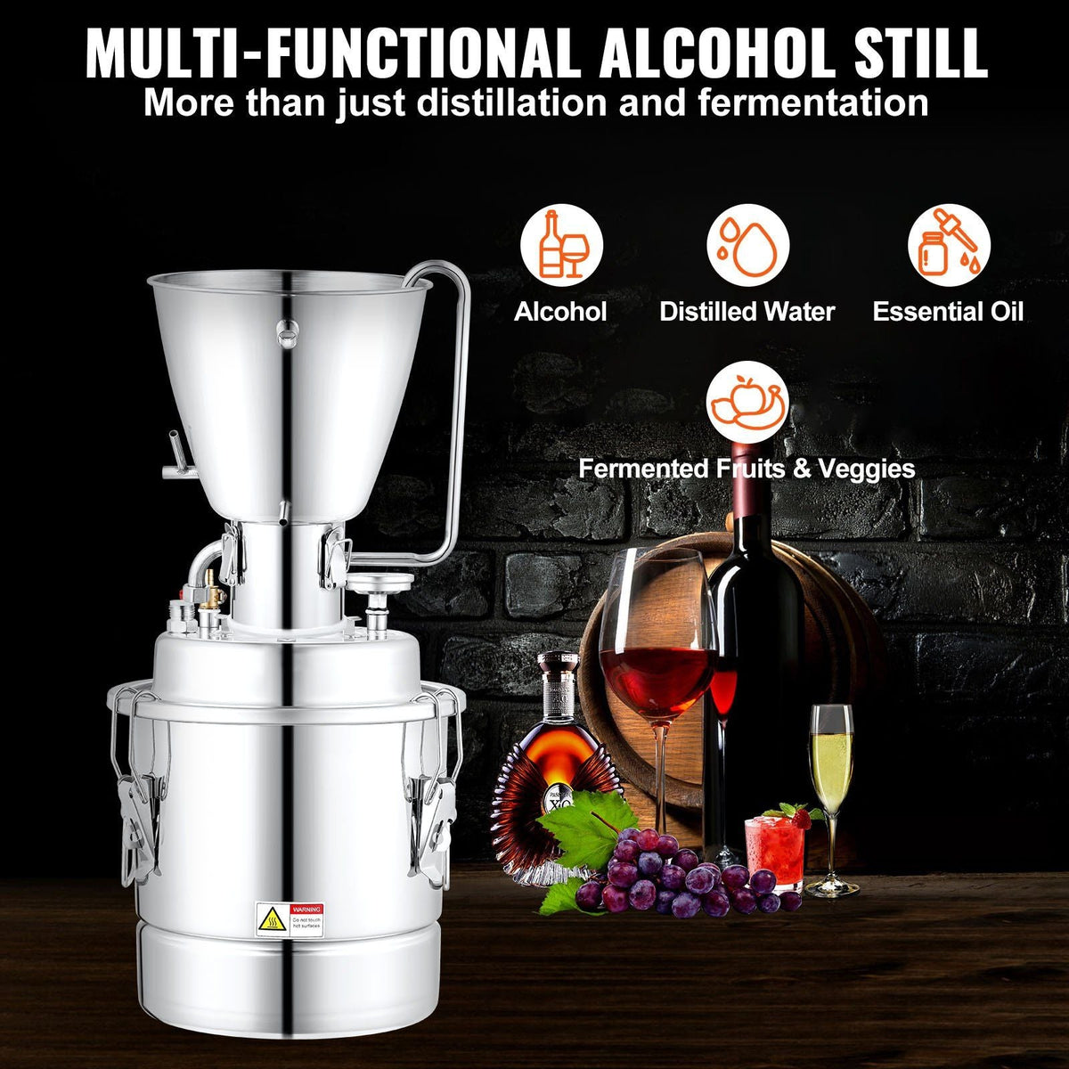 Water Alcohol Distiller, 8 Gal/30 L, 304 Stainless Steel Still w/ 6-Lap Coil & Exhaust Port, Home Distillery Kit w/Thermometer Pump, Oxygen-Free Steaming for Purer Whiskey Brandy Essential Oil